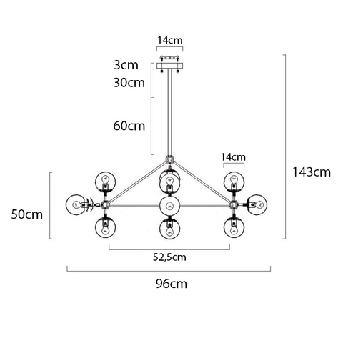 Lampa wisząca PLANETARIO 10 czarna - klosze dymione - obrazek 9