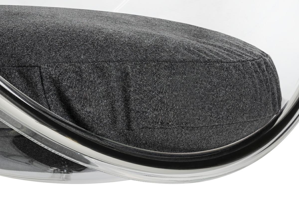 Fotel BUBBLE STAND poduszka szara - podstawa chrom, korpus akryl, poduszka wełna - obrazek 3