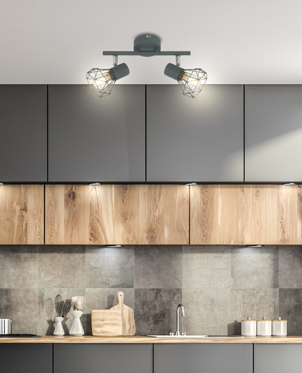 VERVE LAMPA SUFITOWA LISTWA 2X40W E14 MATOWY SZARY - obrazek 3