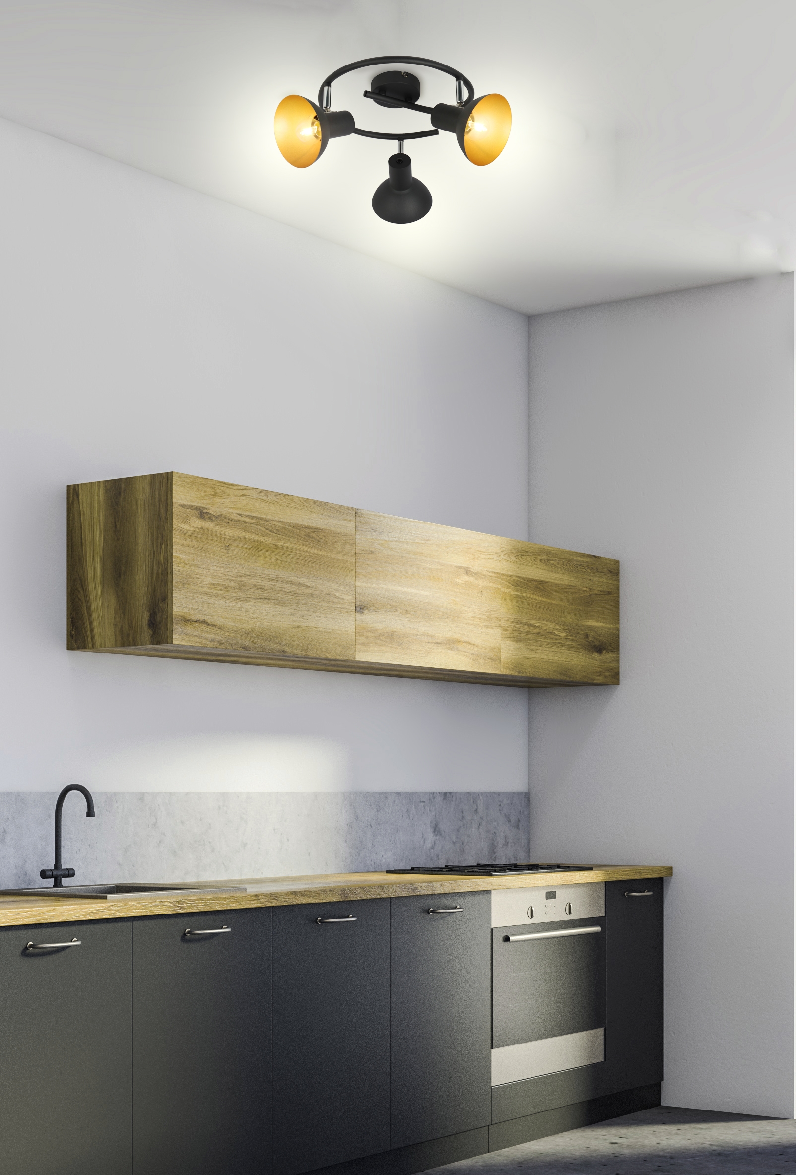 DISO LAMPA SUFITOWA SPIRALA 3X40W E27 CZARNY+ZLOTO - obrazek 3