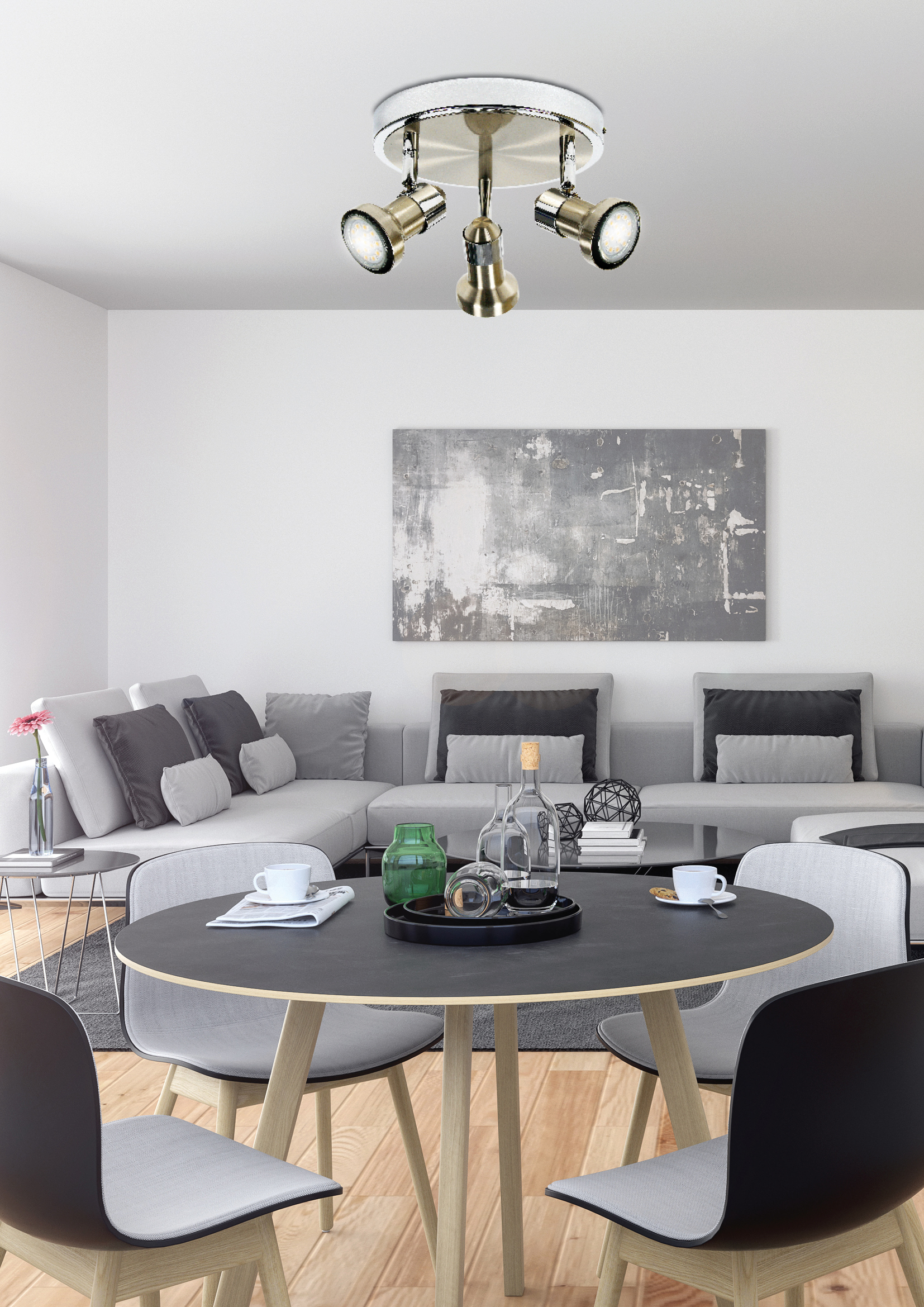 ARKON LAMPA SUFITOWA PLAFON 3X50W GU10 SAT NIKIEL+CHROM BEZ ŻARÓWEK - obrazek 3