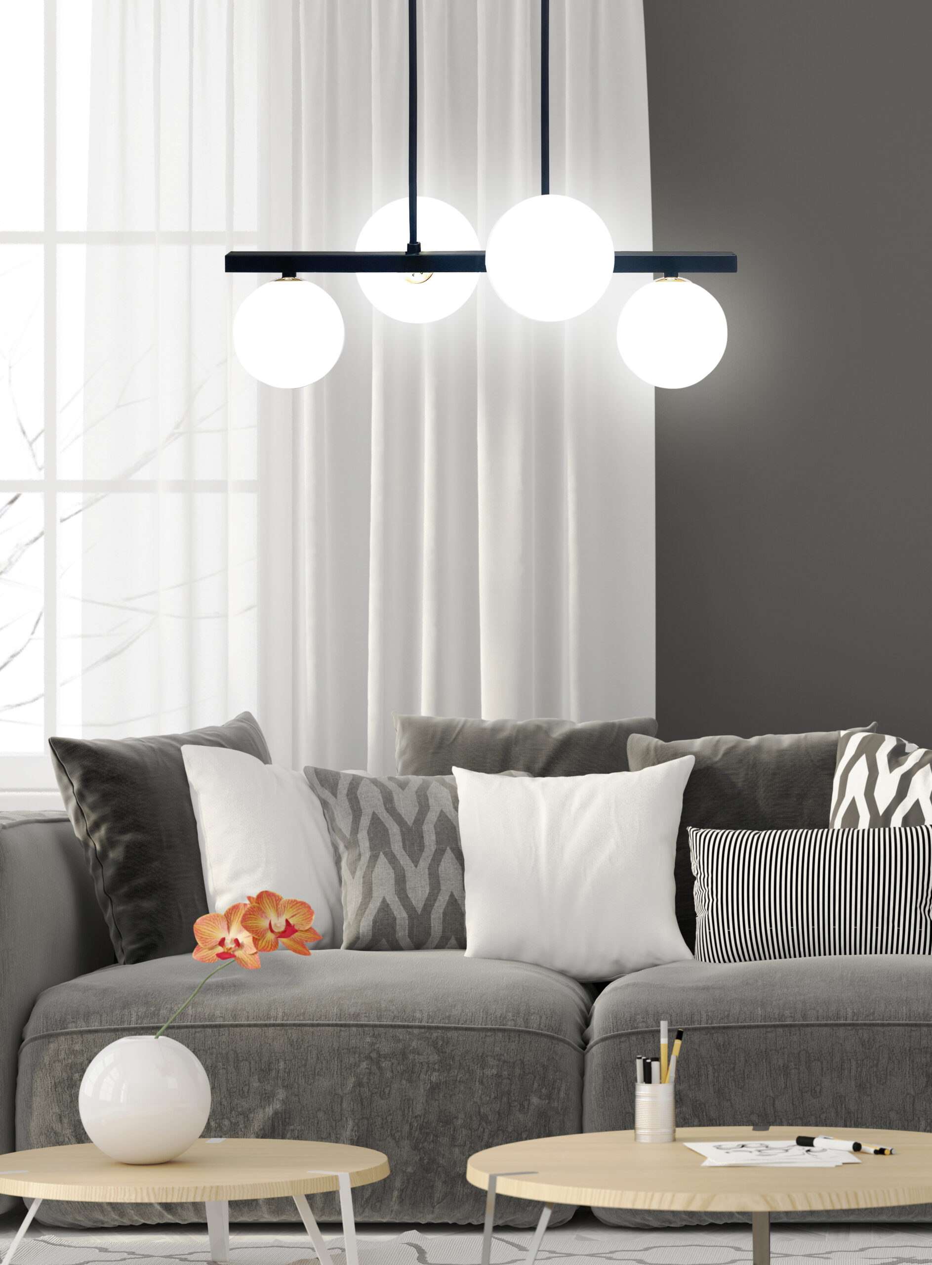 Kama lampa wisząca czarny+złoty 4x28w g9 klosz biały - obrazek 5