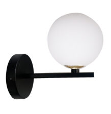 Kama lampa kinkiet czarny+złoty 1x28 g9 klosz biały