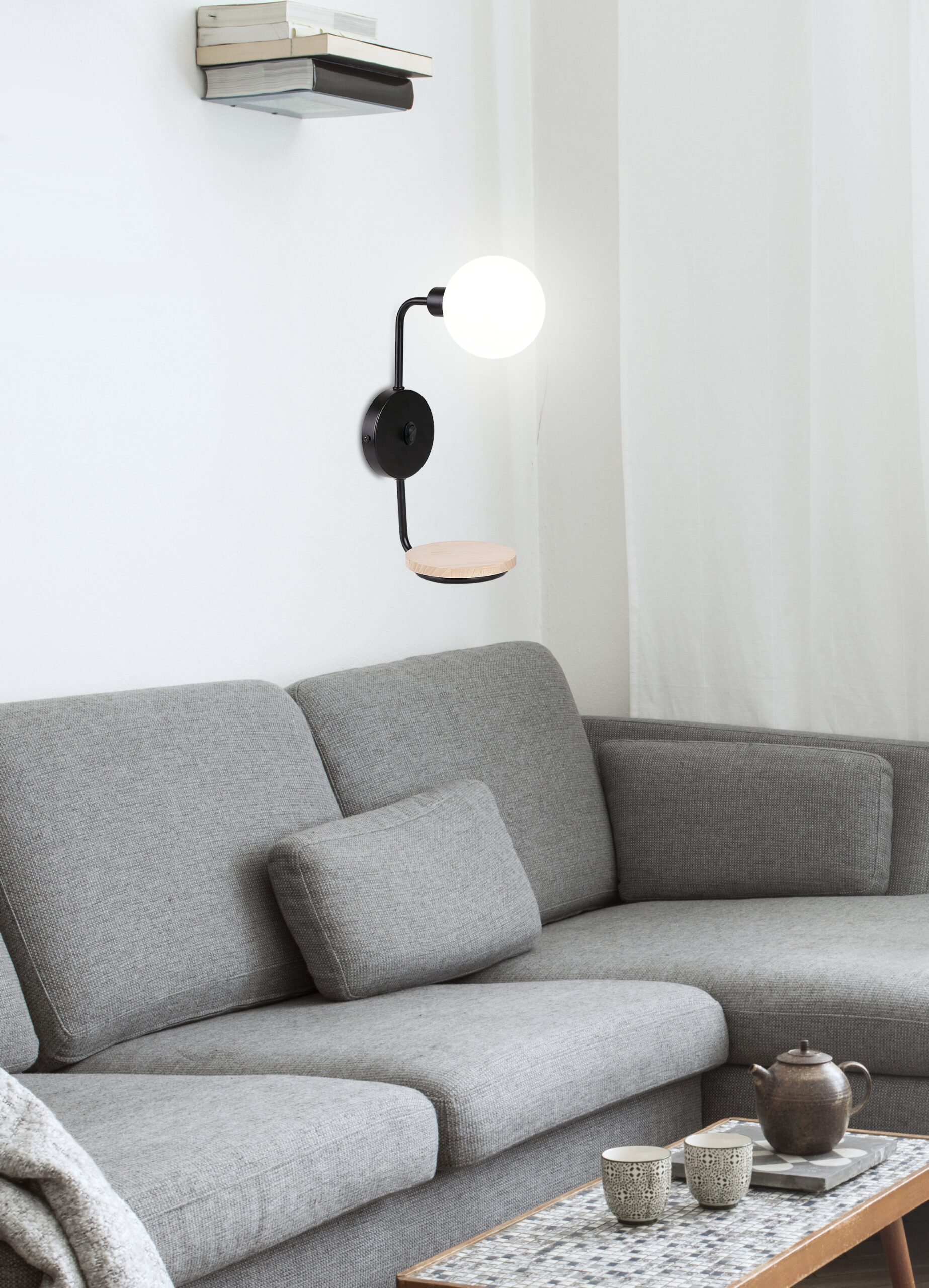 Ponio lampa kinkiet czarny 1x25w g9 klosz biały - obrazek 3