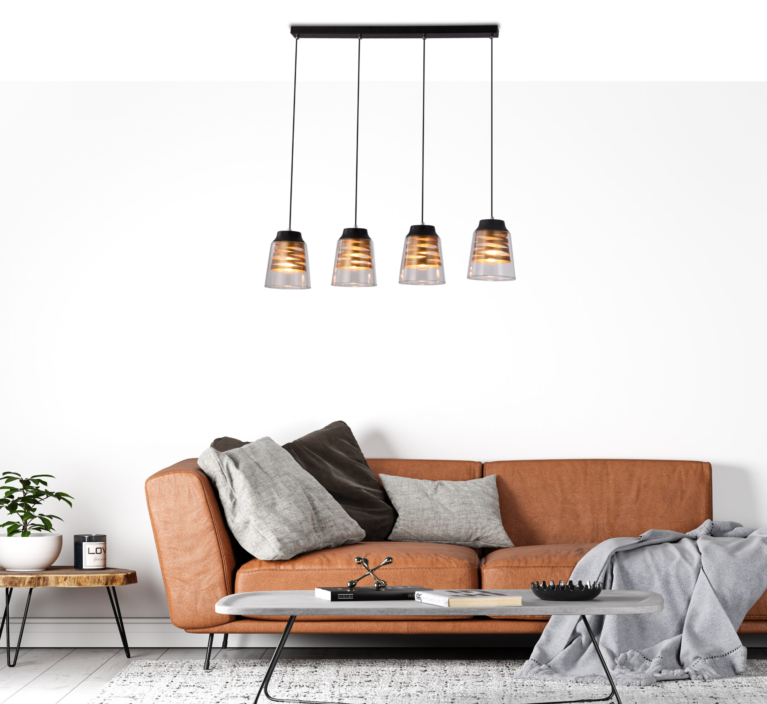 FRESNO LAMPA WISZĄCA CZARNY 4X60W E27 KLOSZ BEZBARWNY - obrazek 4