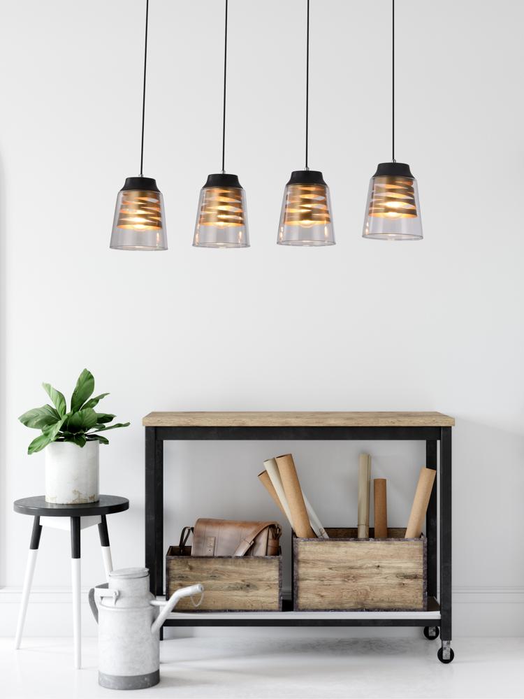 FRESNO LAMPA WISZĄCA CZARNY 4X60W E27 KLOSZ BEZBARWNY - obrazek 5
