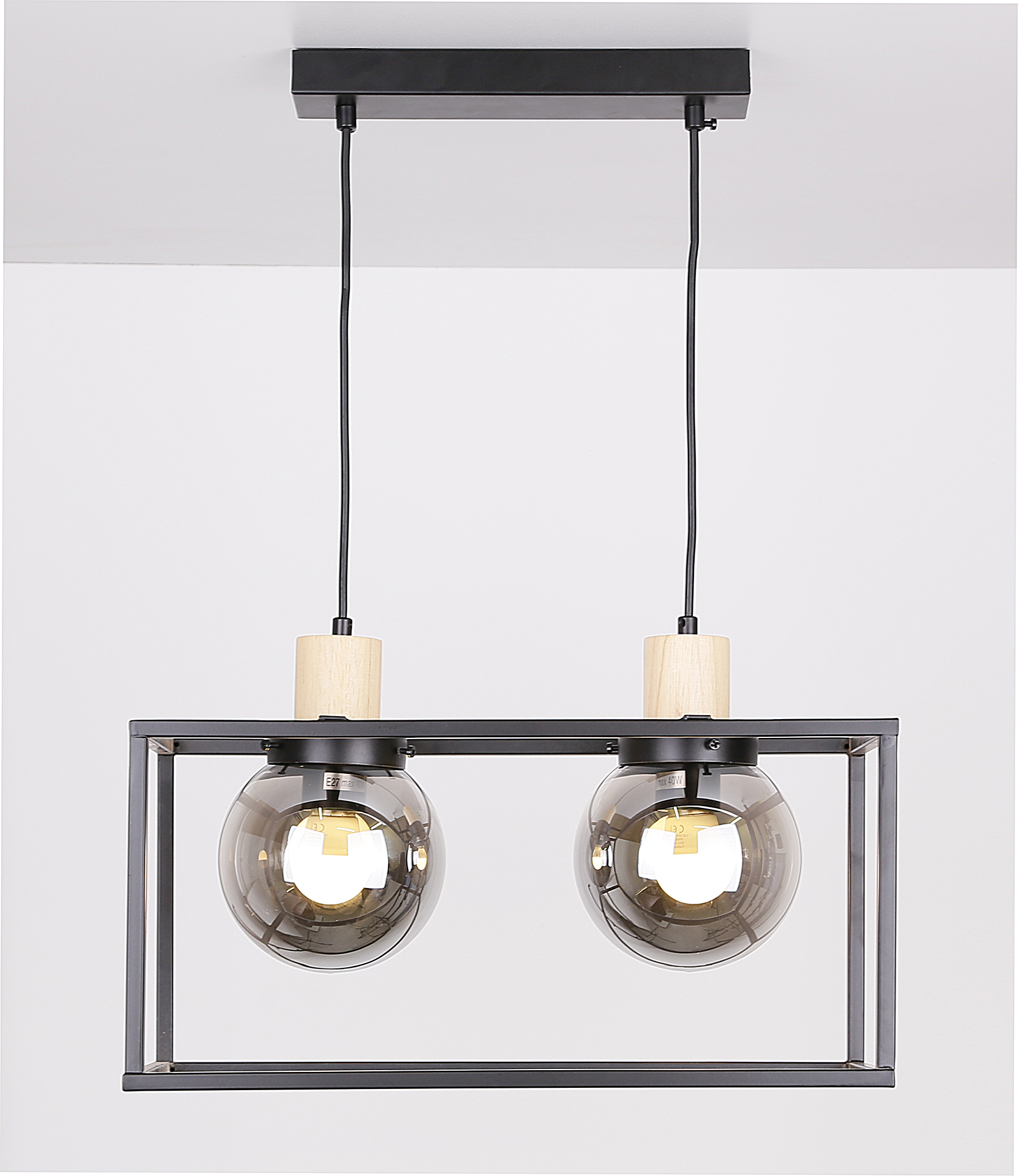 Retro 2 lampa wisząca czarny 2x40w e27 klosz dymiony - obrazek 4
