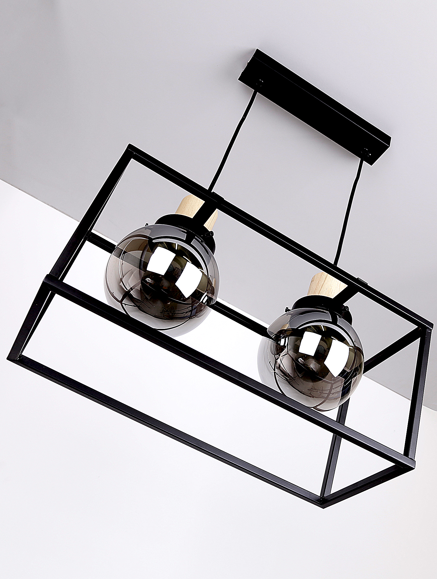 Retro 2 lampa wisząca czarny 2x40w e27 klosz dymiony - obrazek 5