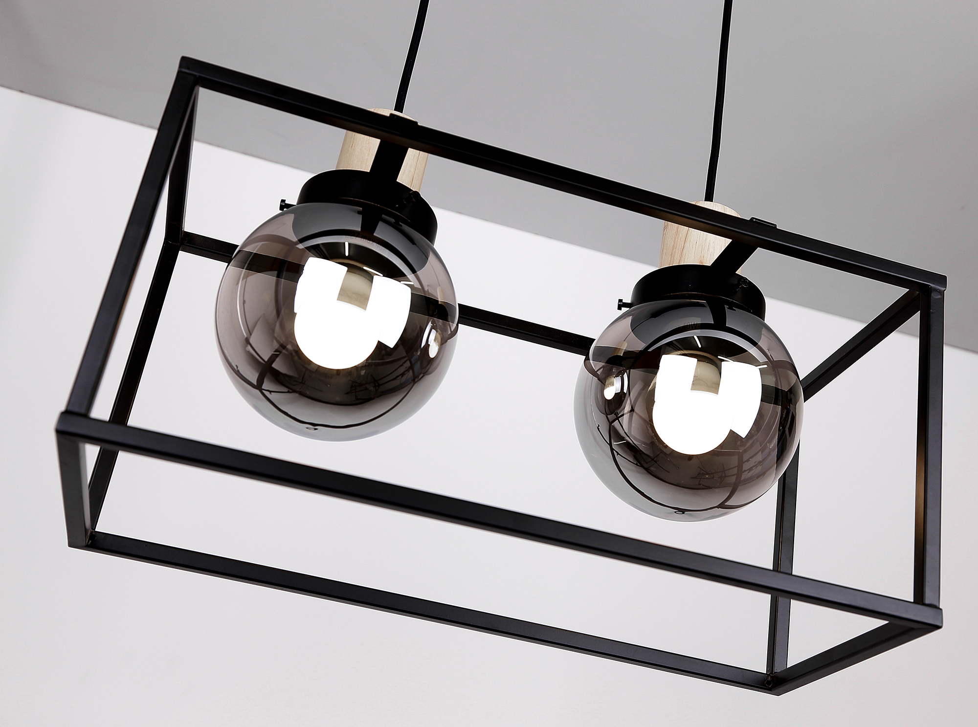 Retro 2 lampa wisząca czarny 2x40w e27 klosz dymiony - obrazek 6