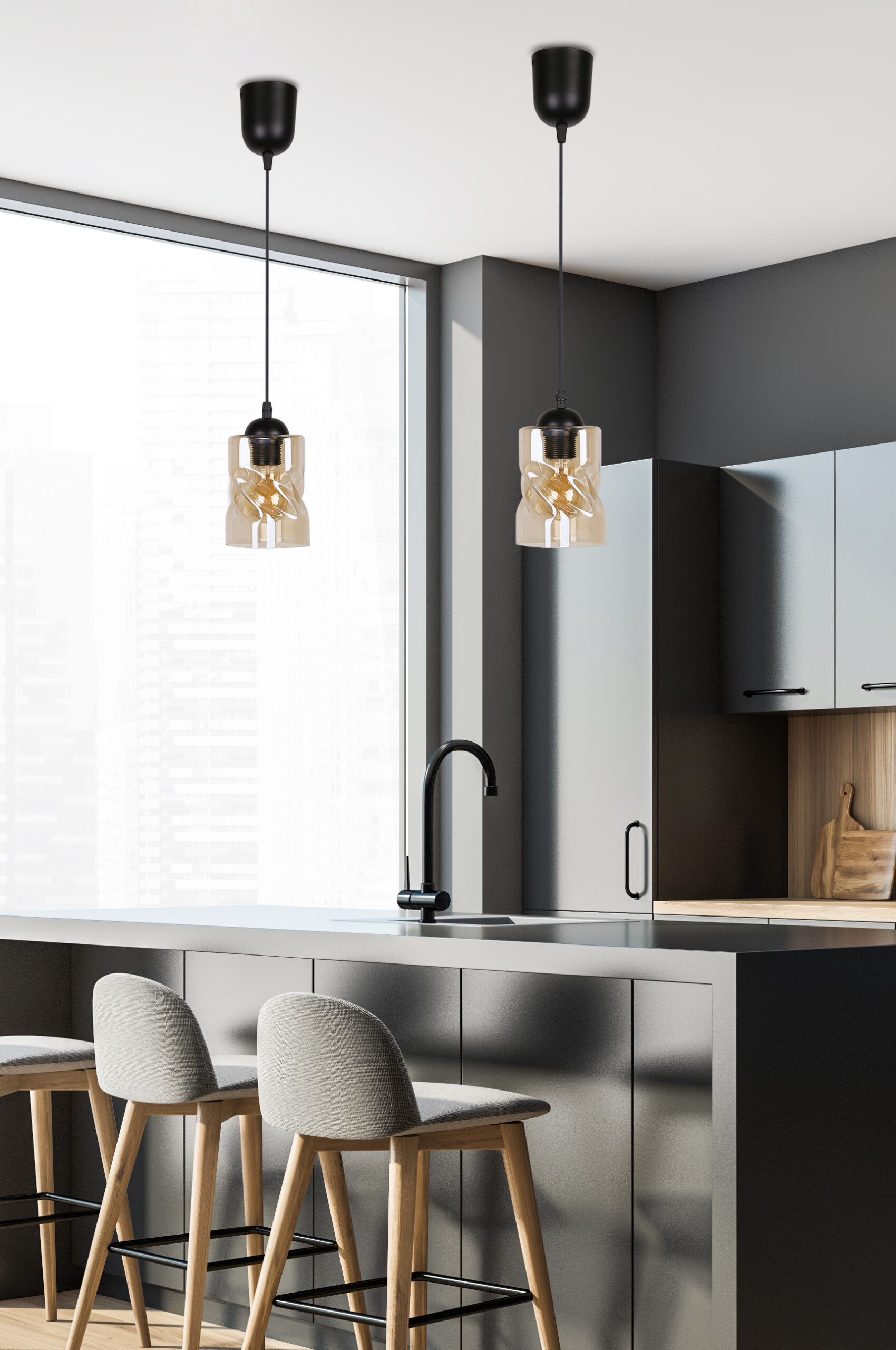Felis lampa wisząca czarny 1x60w e27 klosz bursztynowy - obrazek 7