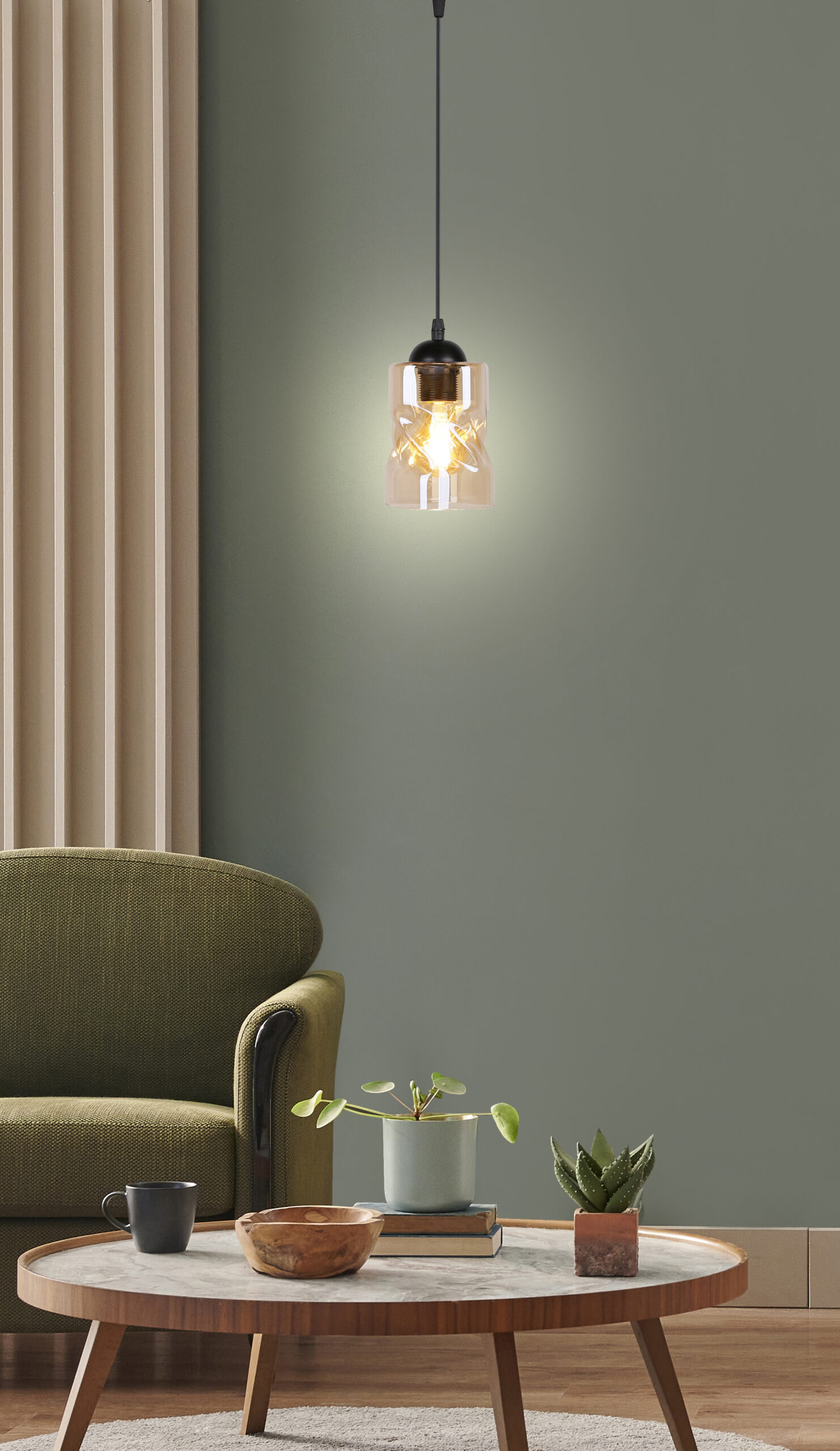Felis lampa wisząca czarny 1x60w e27 klosz bursztynowy - obrazek 9
