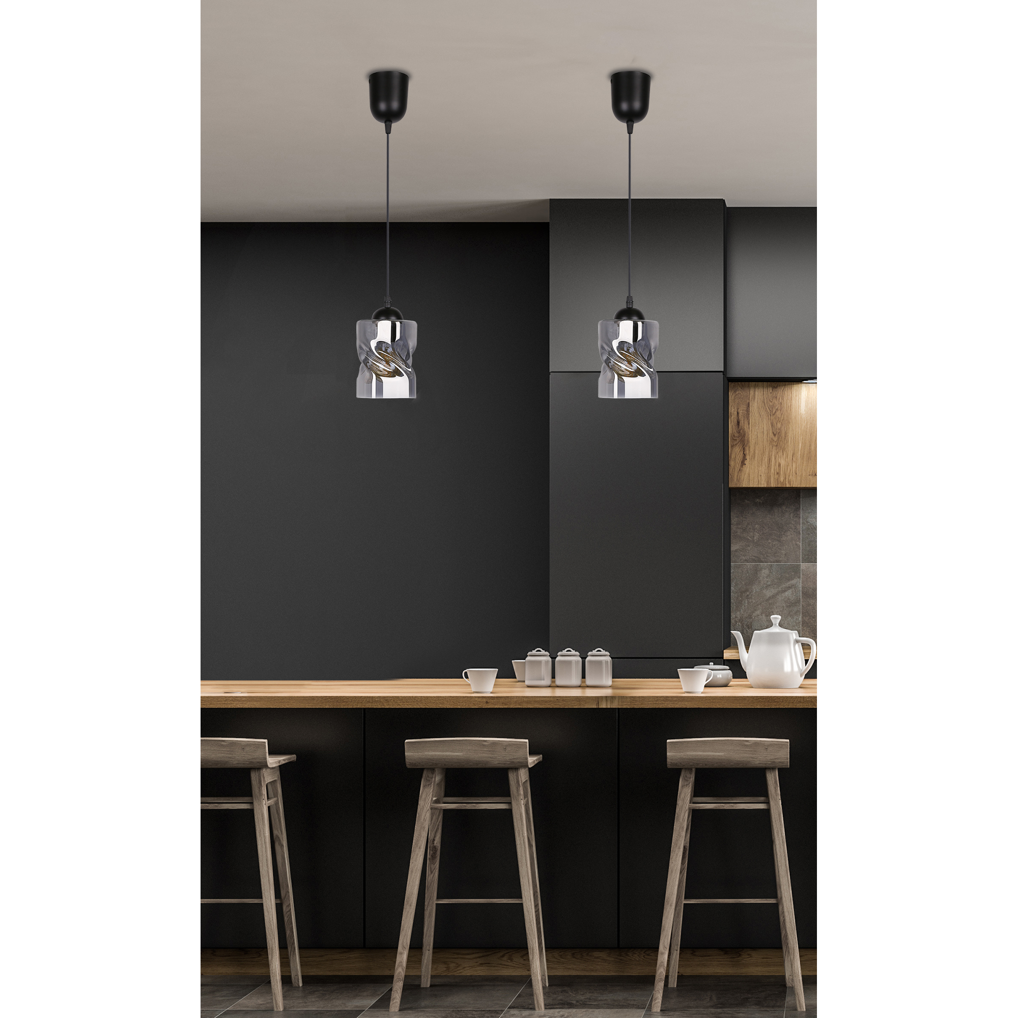 Felis lampa wisząca czarny 1x60w e27 klosz dymiony - obrazek 4