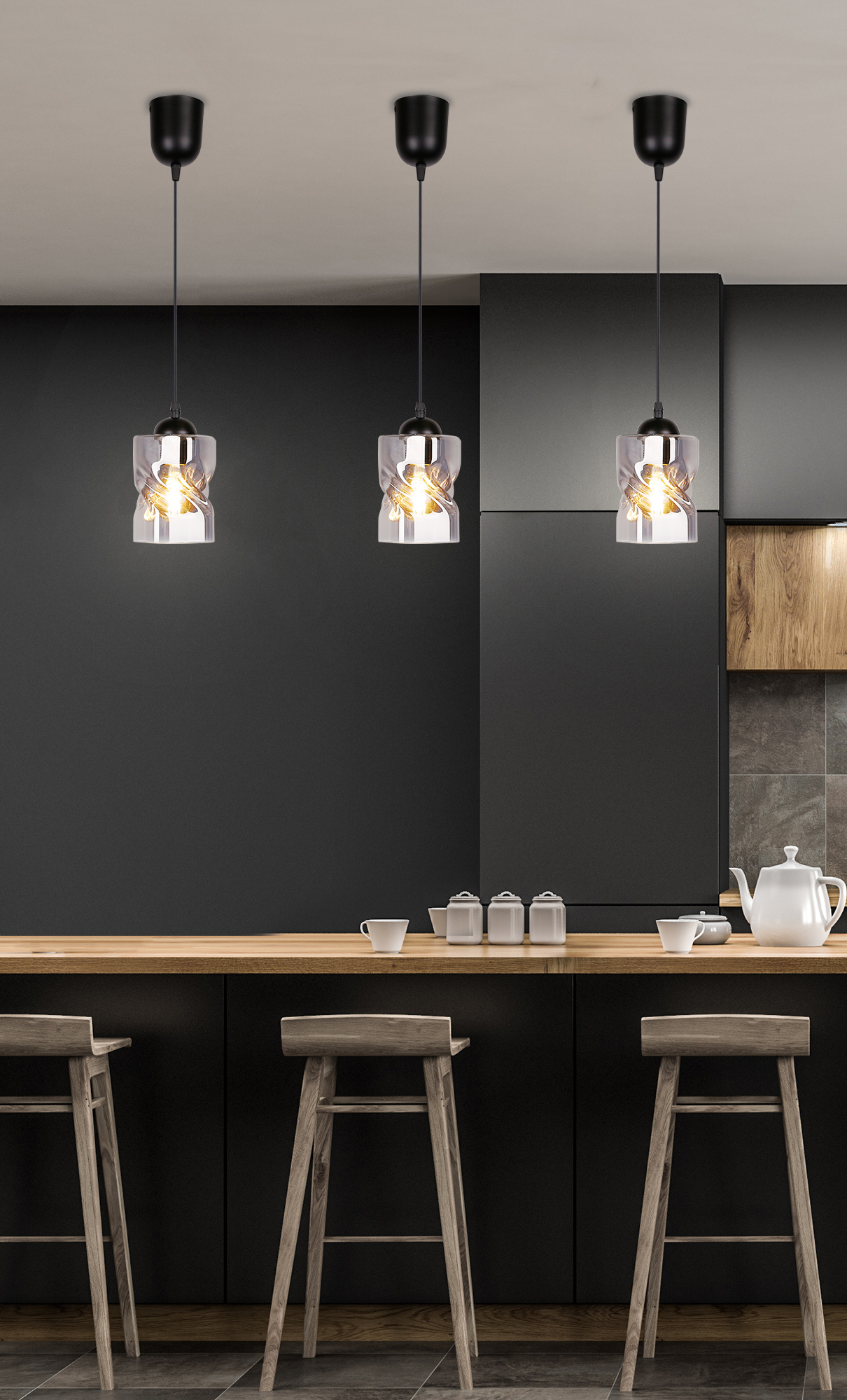Felis lampa wisząca czarny 1x60w e27 klosz dymiony - obrazek 10