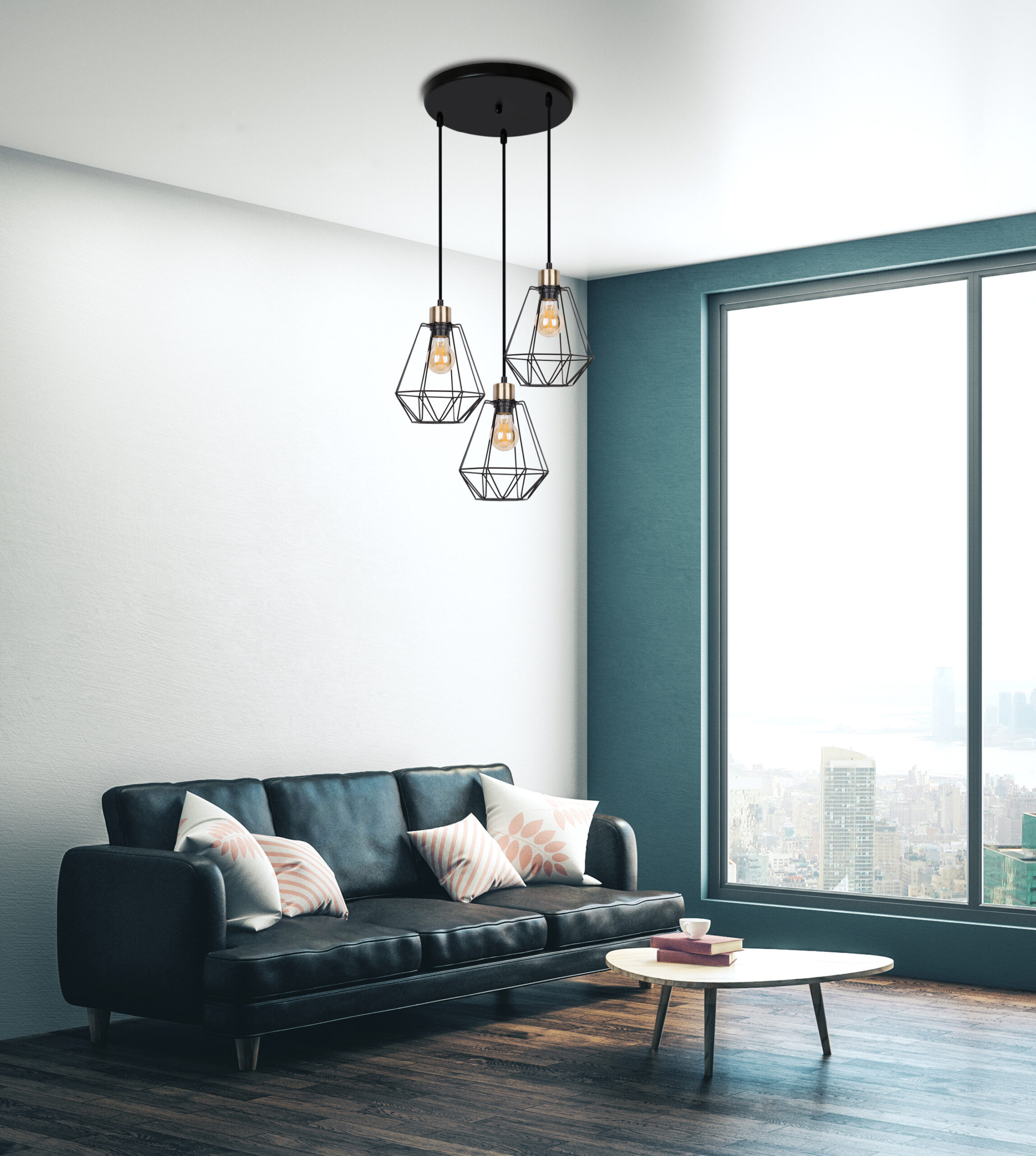 PRIMO LAMPA WISZĄCA TALERZ CZARNY+PATYNA 3X60W E27 KLOSZ CZARNY - obrazek 4