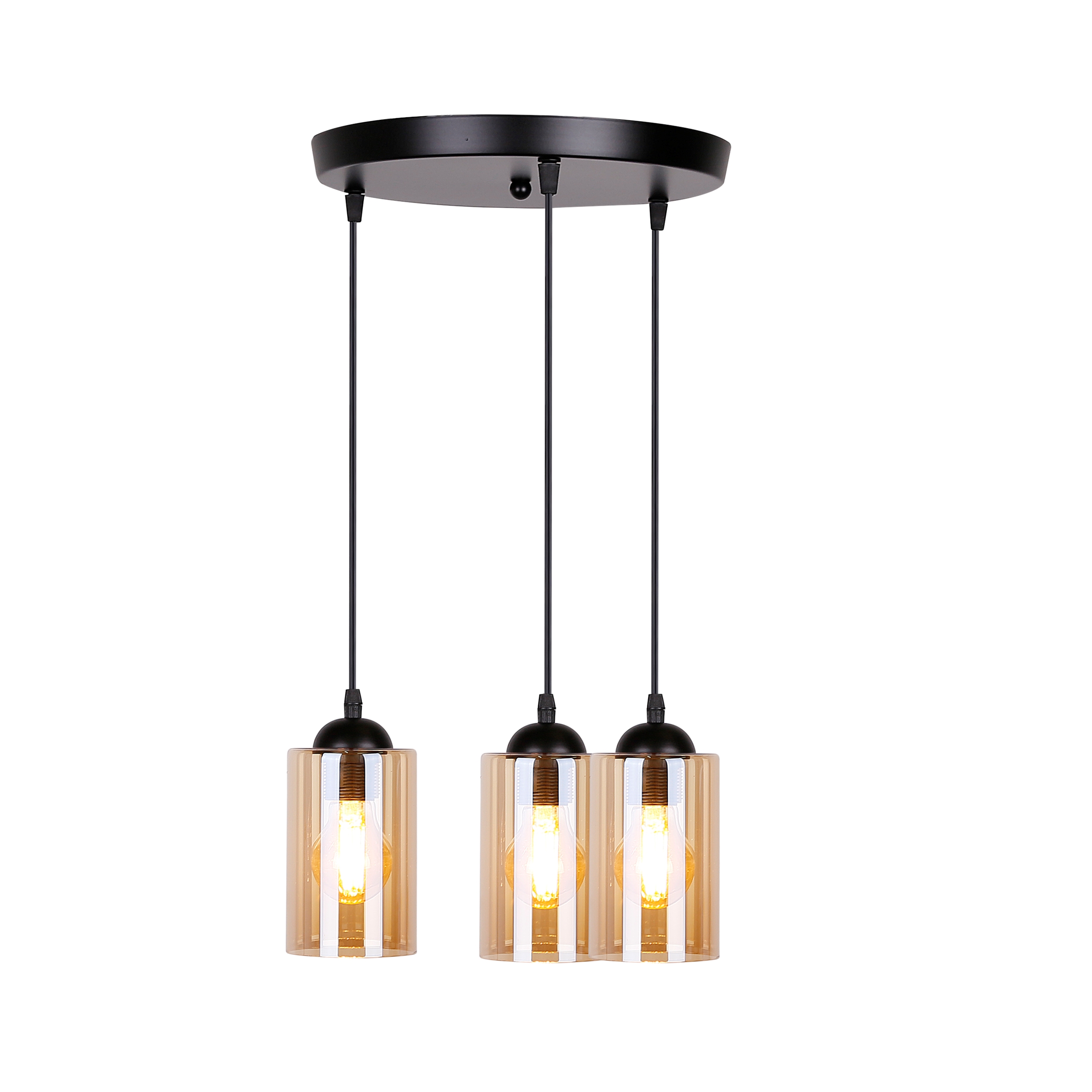 Bistro lampa wisząca czarny talerz 3x40w e27 klosz brązowy - obrazek 5