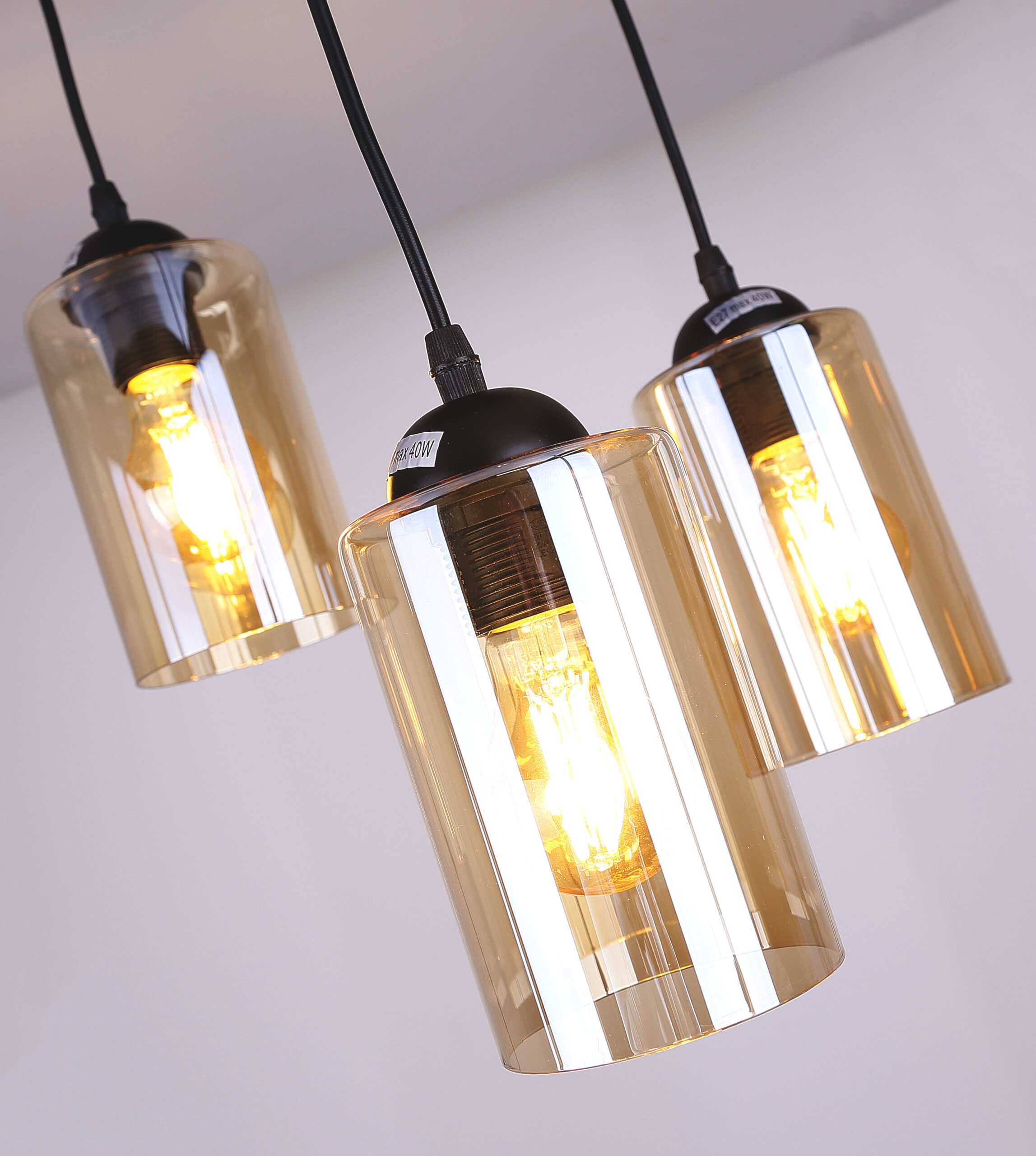 Bistro lampa wisząca czarny talerz 3x40w e27 klosz brązowy - obrazek 6