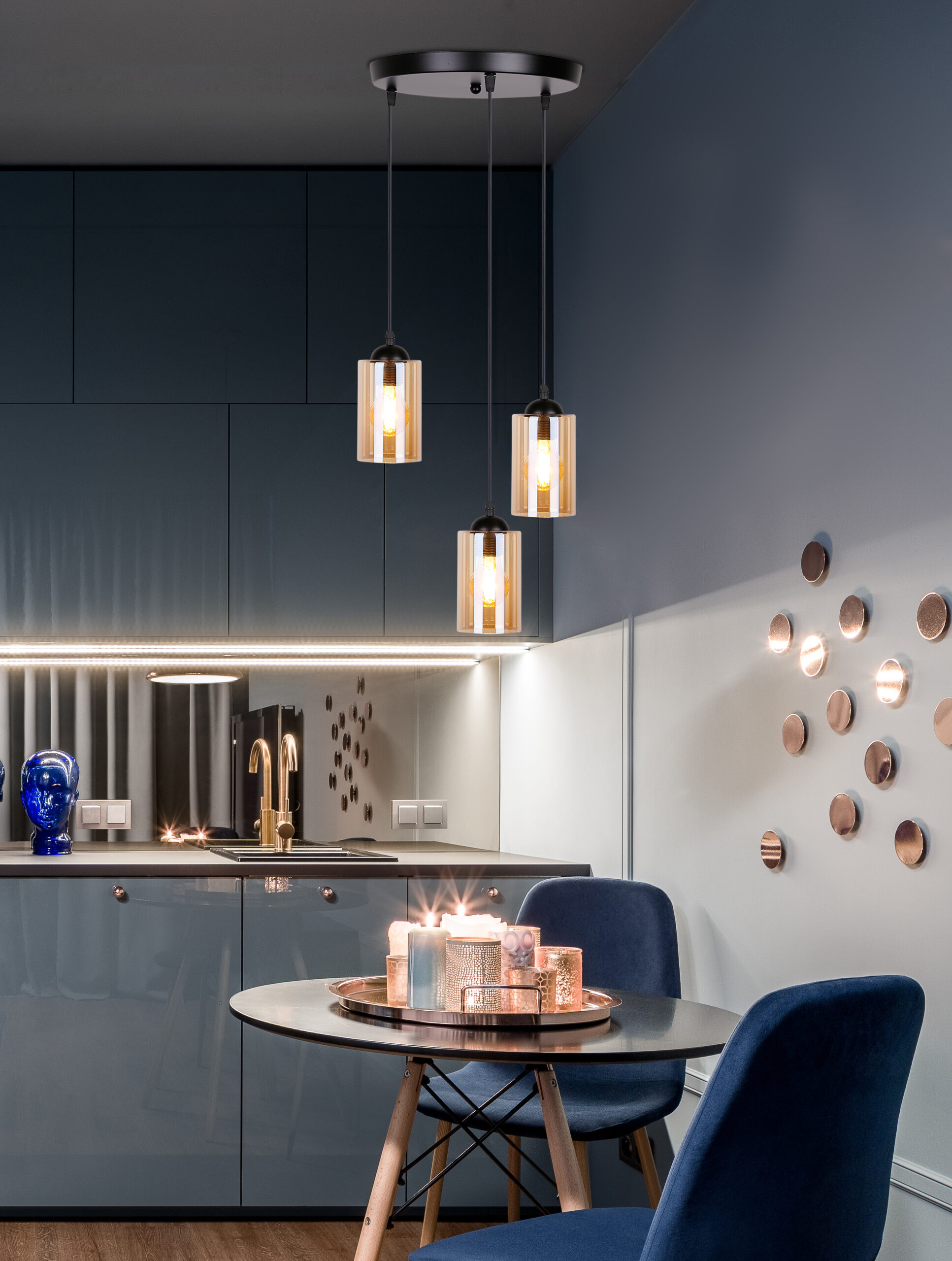 Bistro lampa wisząca czarny talerz 3x40w e27 klosz brązowy - obrazek 9