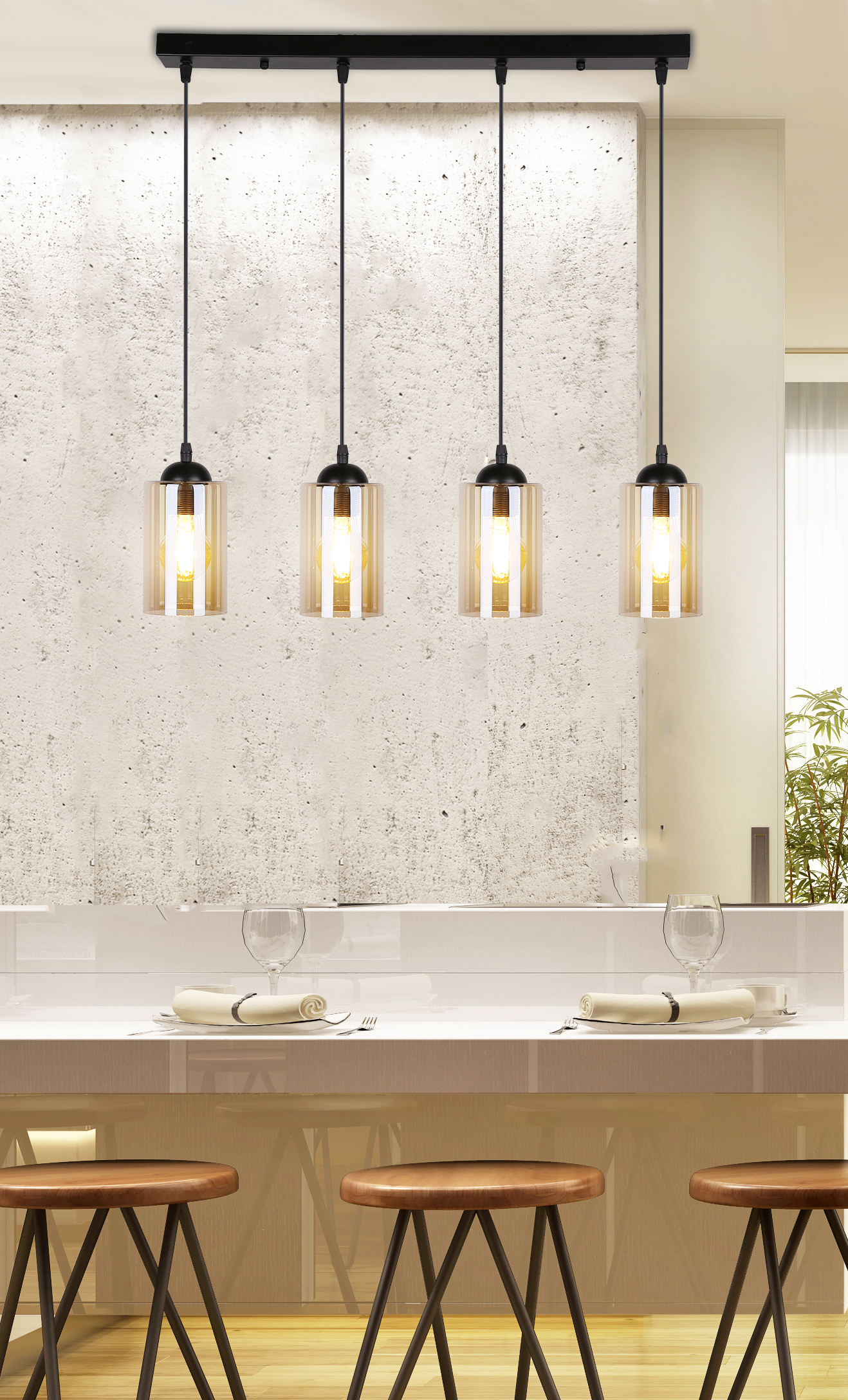 Bistro lampa wisząca czarny 4x40w e27 klosz brązowy - obrazek 8