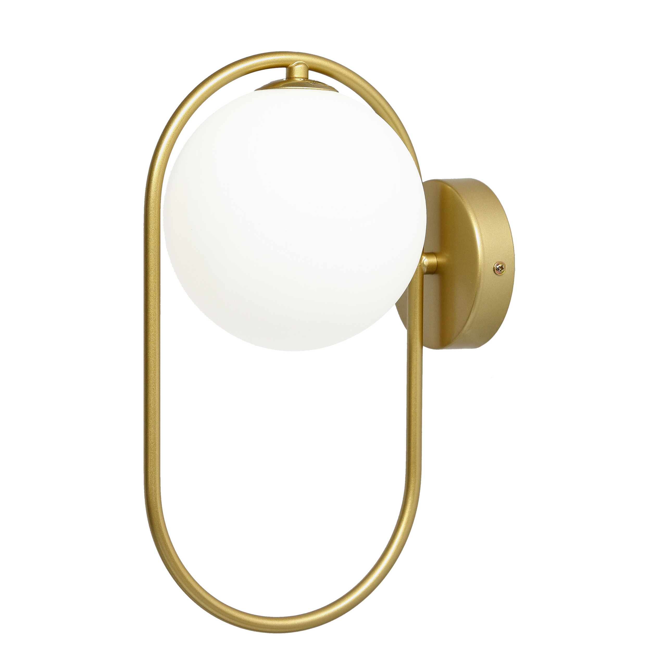 Kinkiet ścienny CORDEL elegancki – złoty mosiądzowany ring z mlecznym kloszem kulką - elegancka lampa ścienna G9 LED - obrazek 6
