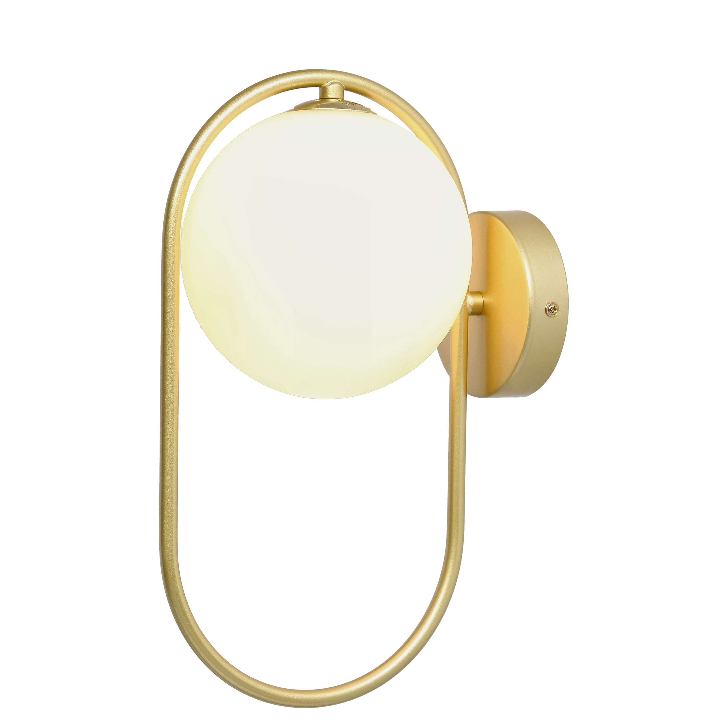 Kinkiet ścienny CORDEL elegancki – złoty mosiądzowany ring z mlecznym kloszem kulką - elegancka lampa ścienna G9 LED - obrazek 7