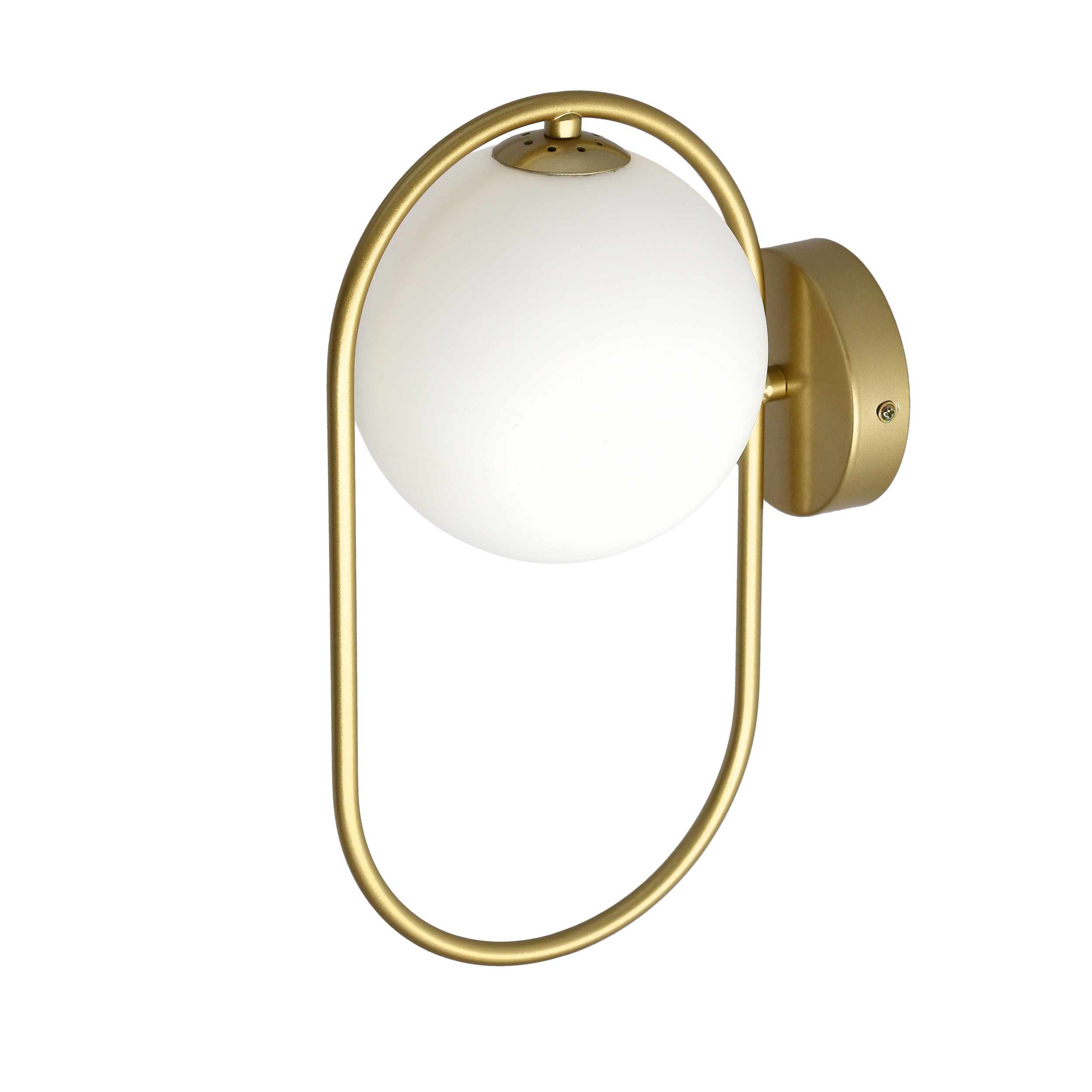 Kinkiet ścienny CORDEL elegancki – złoty mosiądzowany ring z mlecznym kloszem kulką - elegancka lampa ścienna G9 LED - obrazek 11