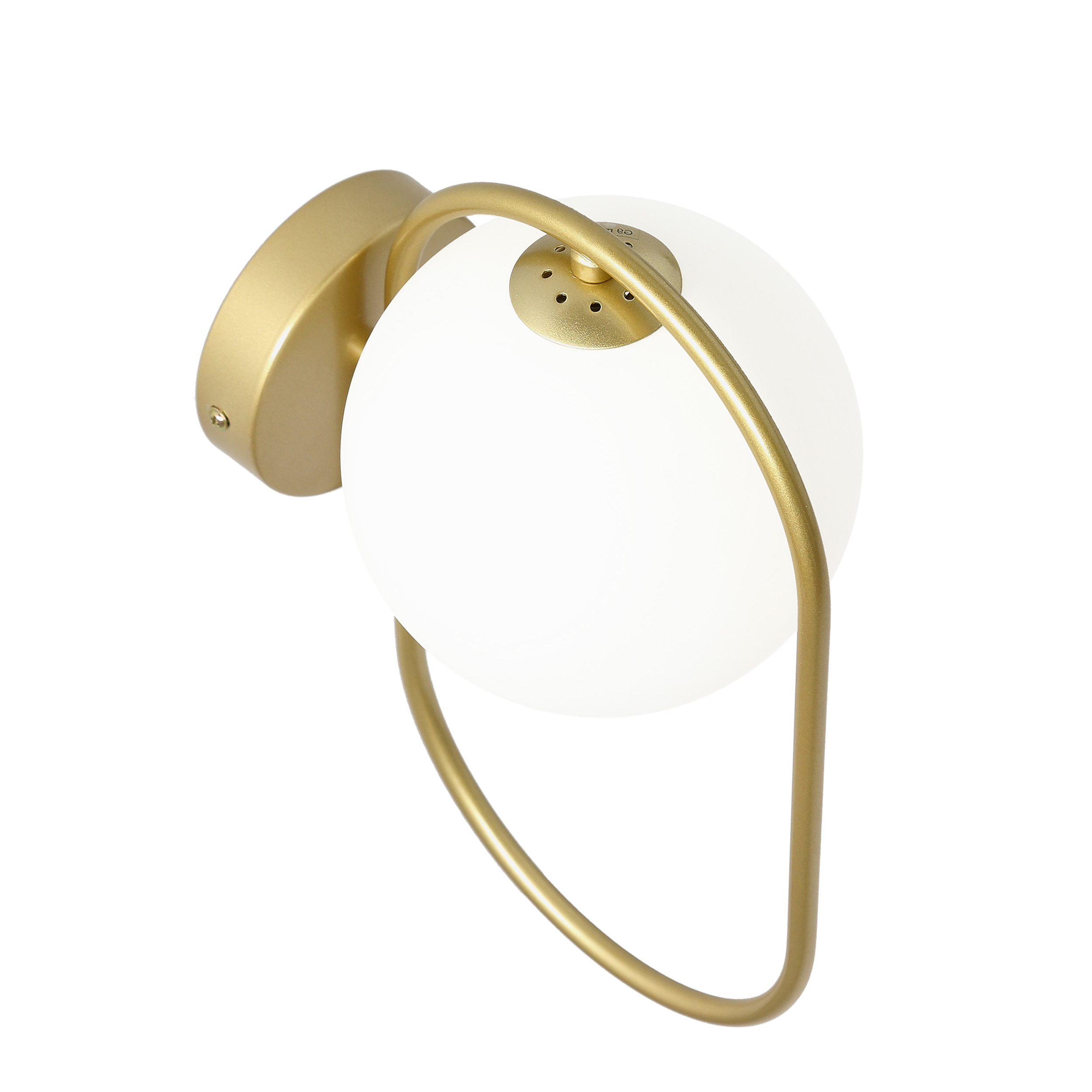 Kinkiet ścienny CORDEL elegancki – złoty mosiądzowany ring z mlecznym kloszem kulką - elegancka lampa ścienna G9 LED - obrazek 14