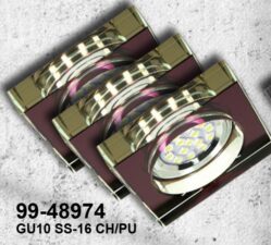ZESTAW TRZECH OPRAW SS-16 CH/PU 3X3W GU10 LED Z ŻARÓWKĄ LED CHROM OPR. STROP. STAŁA KWADRATOWA SZKŁO FIOLETOWE