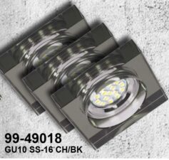 ZESTAW TRZECH OPRAW SS-16 CH/BK 3X3W GU10 LED Z ŻARÓWKĄ LED CHROM OPR. STROP. STAŁA KWADRATOWA SZKŁO CZARNE