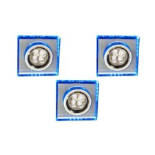 ZESTAW TRZECH OPRAW SS-22 CH/TR+BL GU10 50W+LED SMD 230V NIEBIESKI 2,1W CHROM OPR. STROP. STALA KWADRATOWA SZKLO TRANSPARENTNE