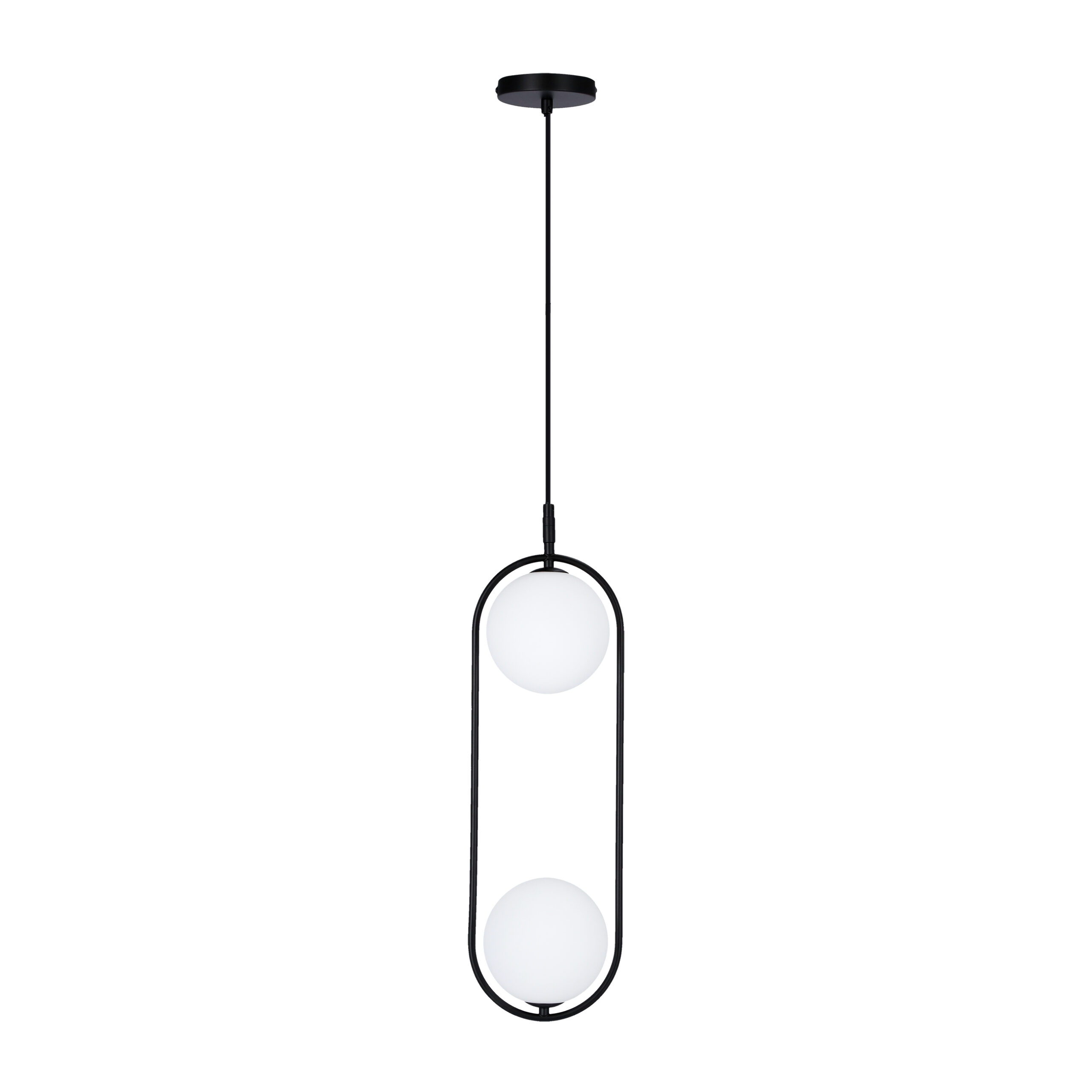 Lampa wisząca CORDEL elegancka - czarna z białymi kloszami kulkami - nowoczesne oświetlenie salonu 2x G9 LED - obrazek 3