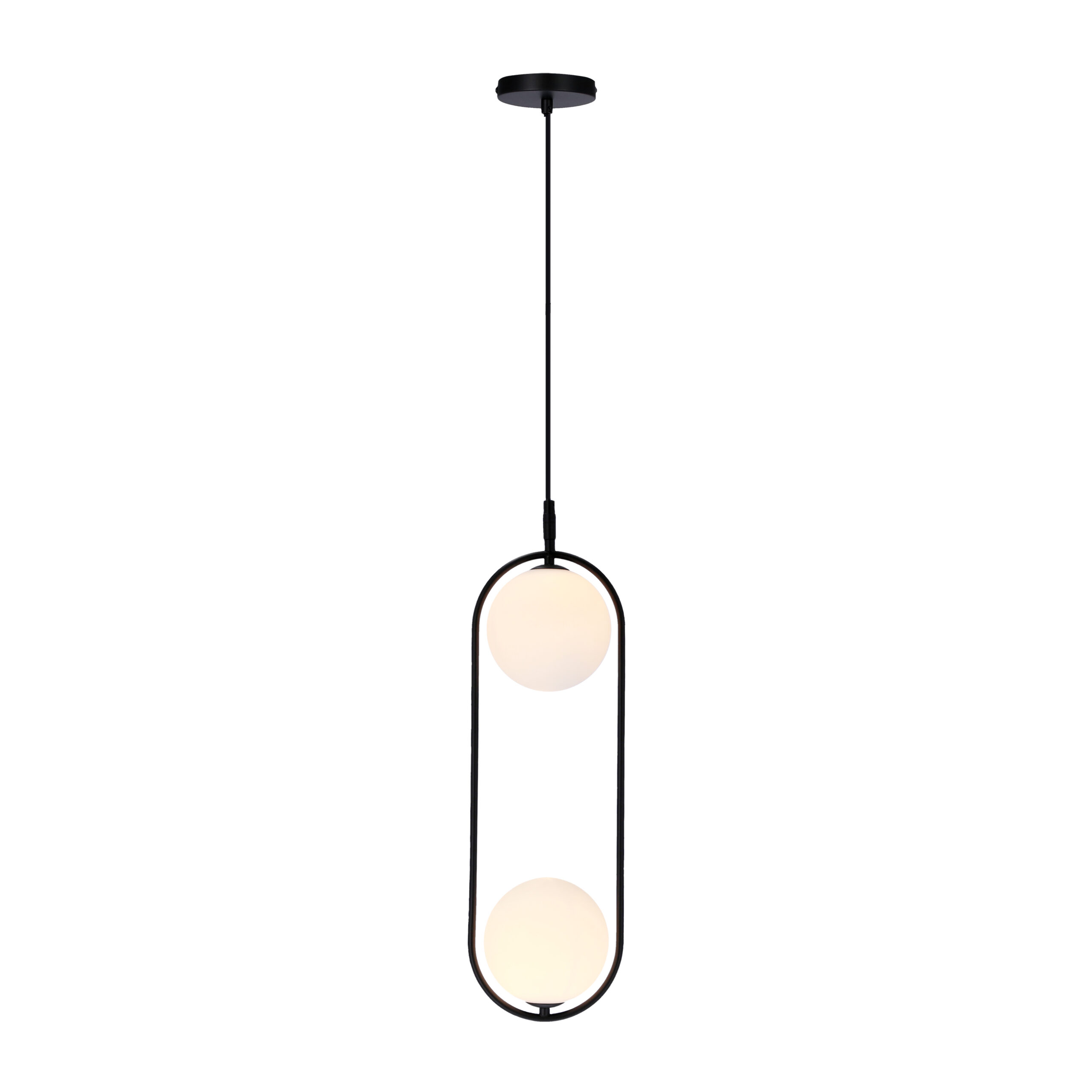 Lampa wisząca CORDEL elegancka - czarna z białymi kloszami kulkami - nowoczesne oświetlenie salonu 2x G9 LED - obrazek 5
