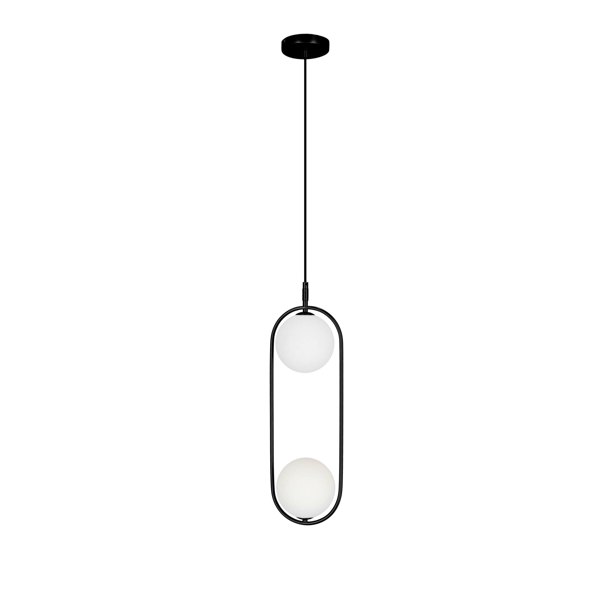 Lampa wisząca CORDEL elegancka - czarna z białymi kloszami kulkami - nowoczesne oświetlenie salonu 2x G9 LED - obrazek 10