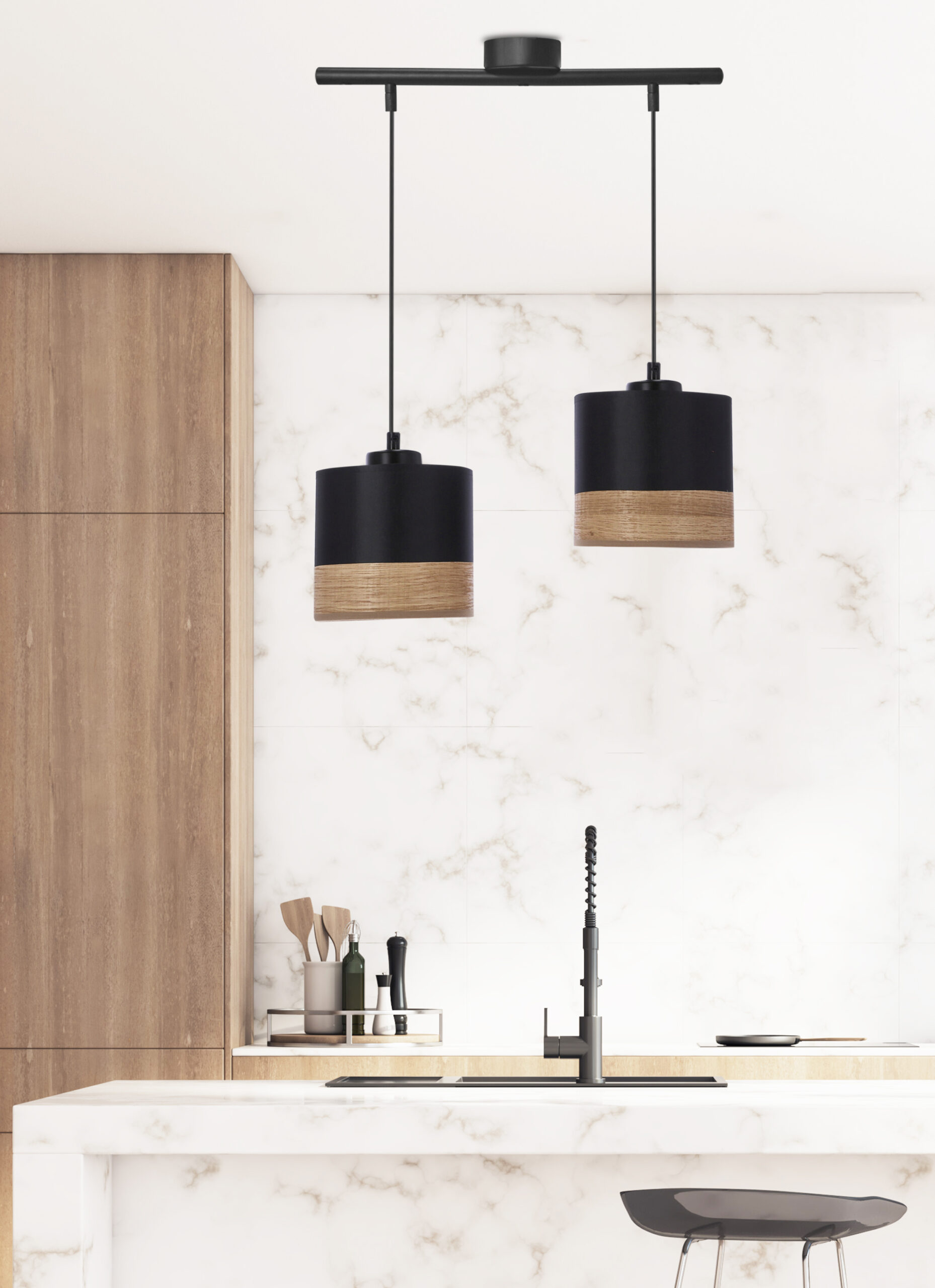 Porto lampa wisząca czarny 2x60w e27 abażur czarny+brązowy - obrazek 3