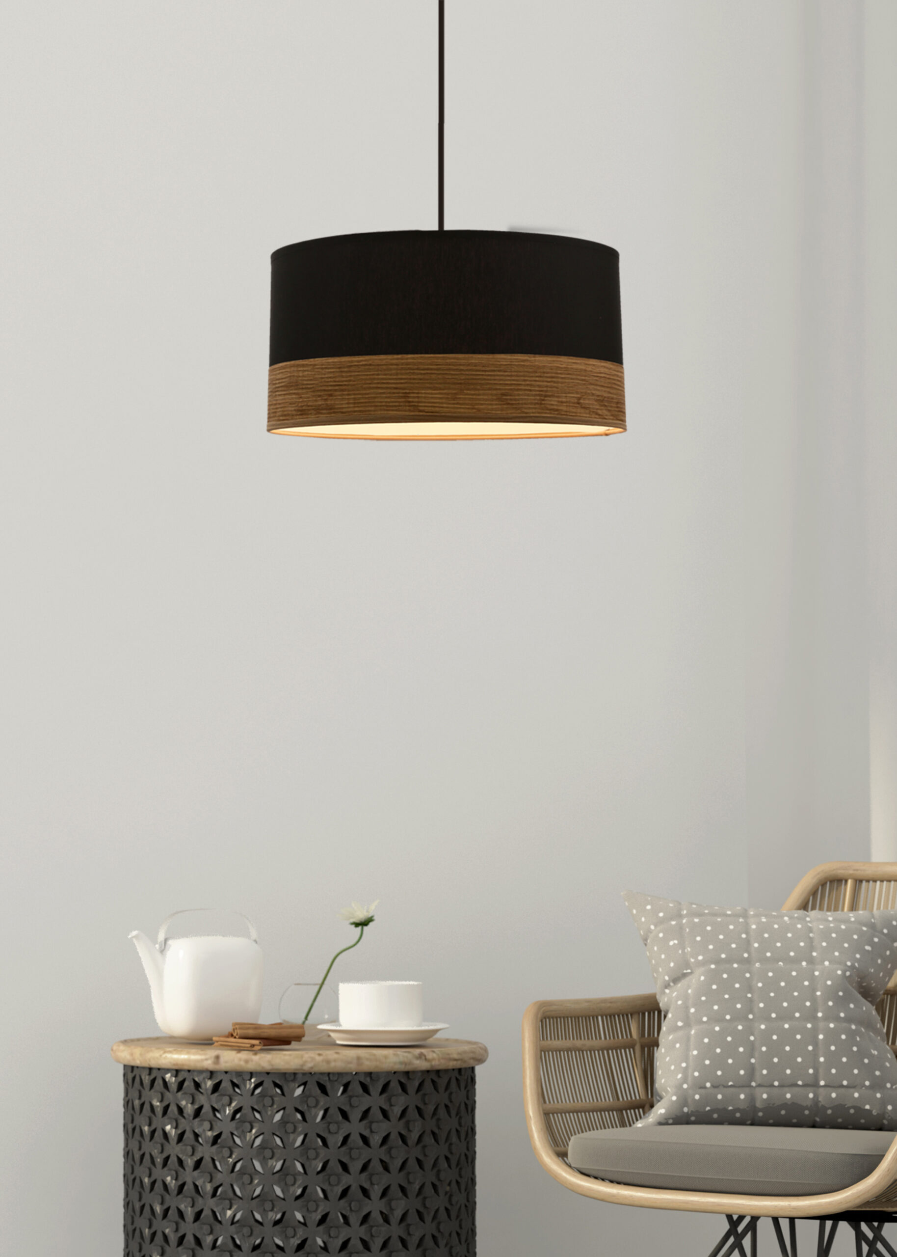 Porto lampa wisząca czarny 1x60w e27 abażur czarny+fornir - obrazek 3