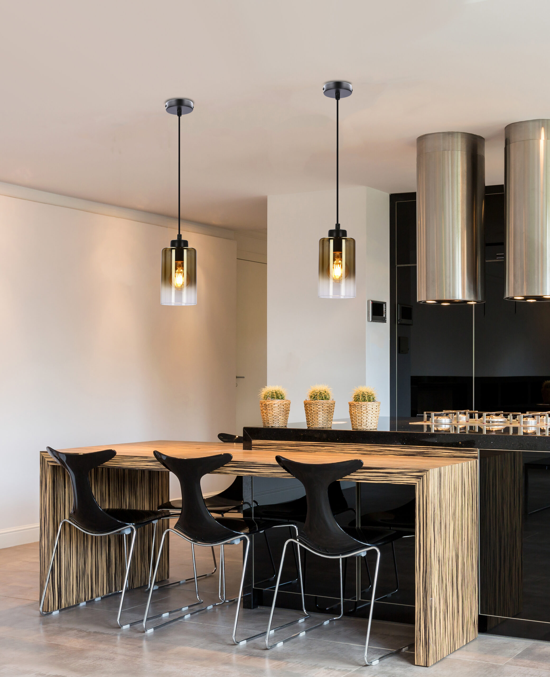 Aspra lampa wisząca czarny 1x60w e27 klosz bursztynowy - obrazek 3