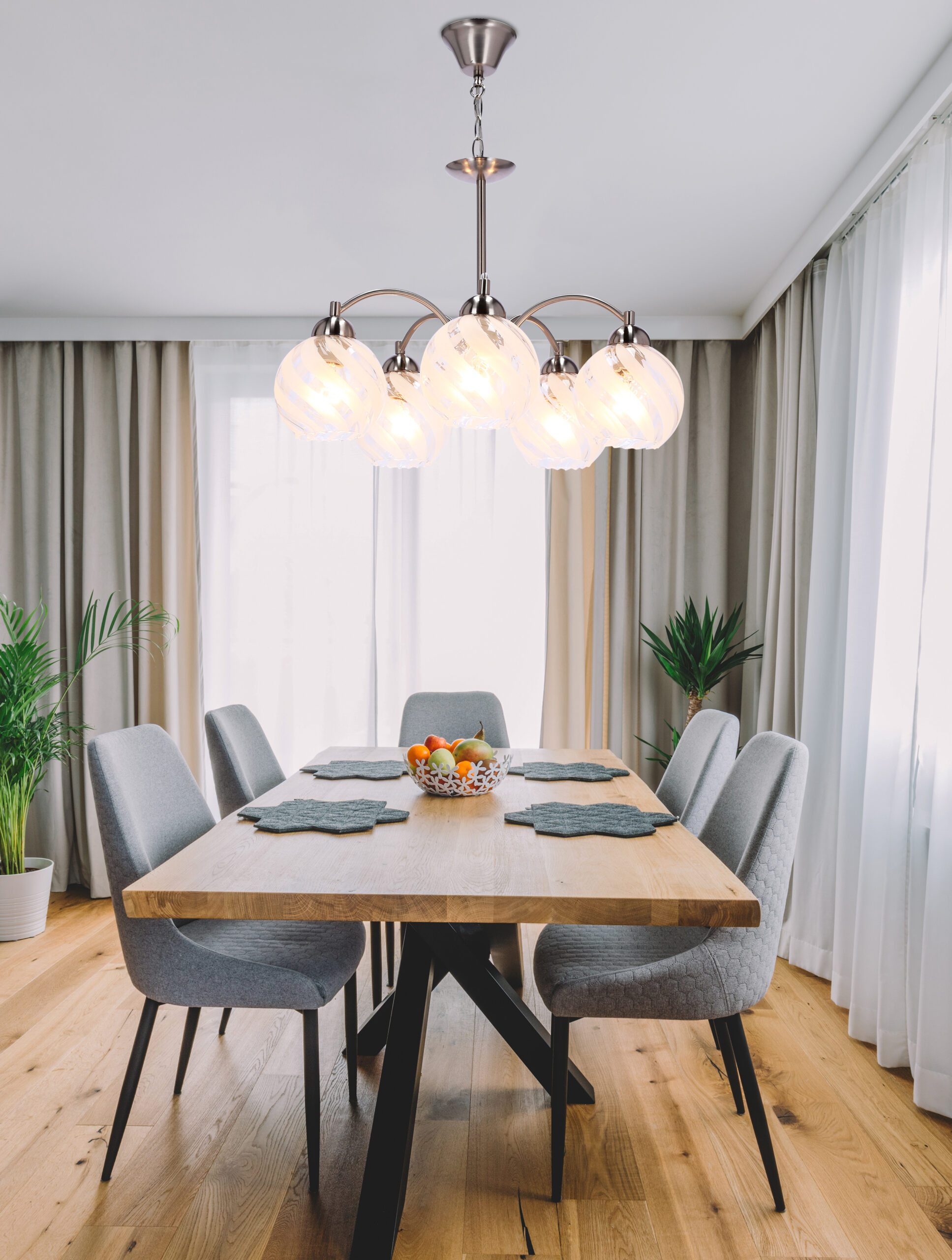 Baida lampa wisząca satynowy 5x60w e27 klosz matowo transparentny - obrazek 3