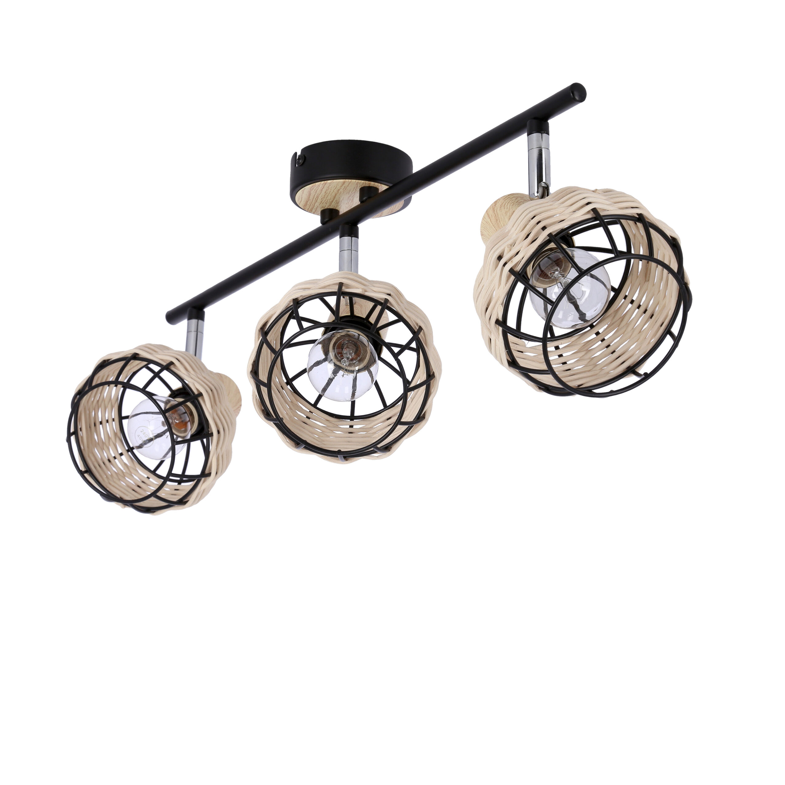 Tajga lampa sufitowa listwa czarny+drewniany 3x40w e14 klosz czarny+drewniany - obrazek 5