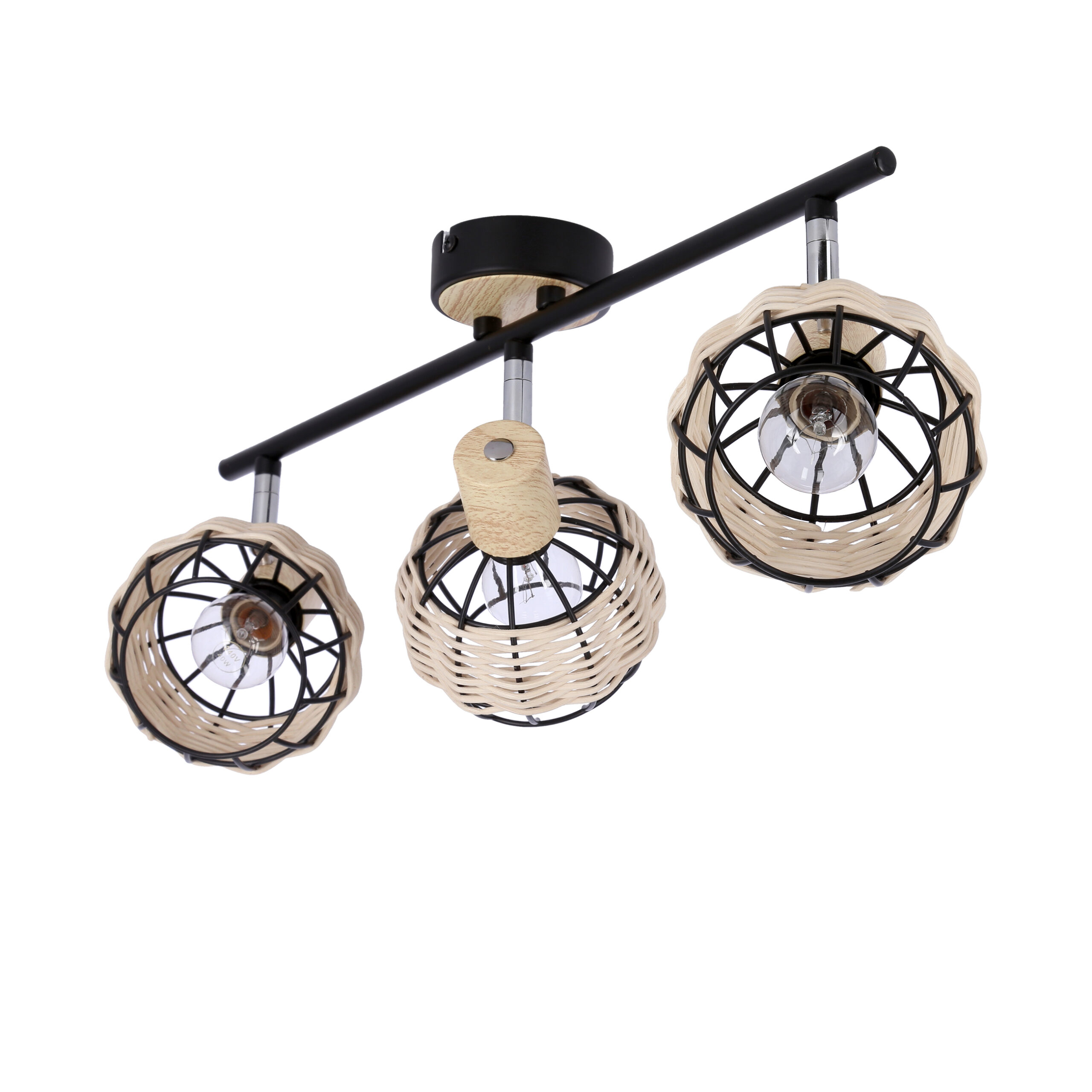 Tajga lampa sufitowa listwa czarny+drewniany 3x40w e14 klosz czarny+drewniany - obrazek 6