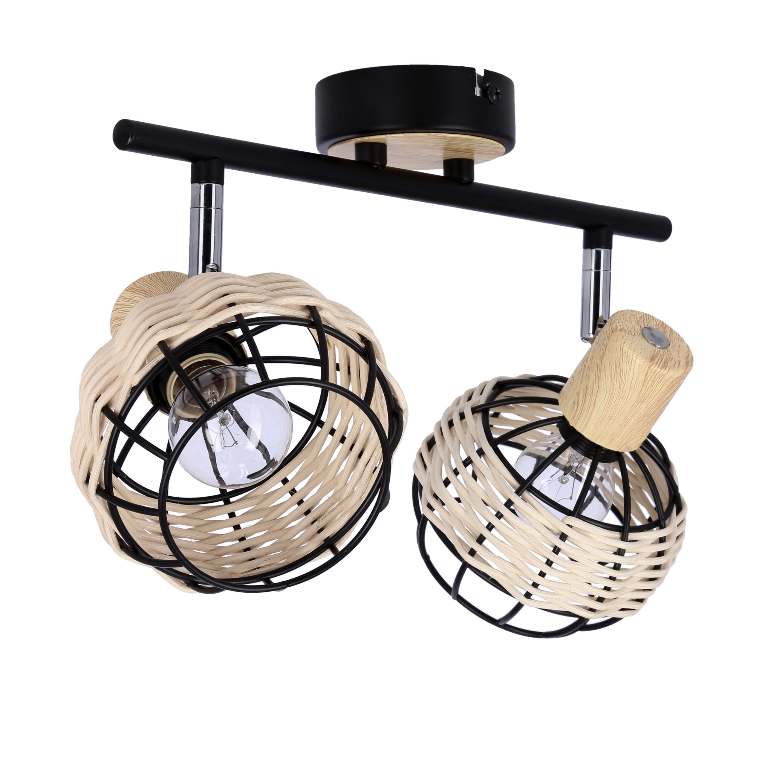 Tajga lampa sufitowa listwa czarny+drewniany 2x40w e14 klosz czarny+drewniany - obrazek 4