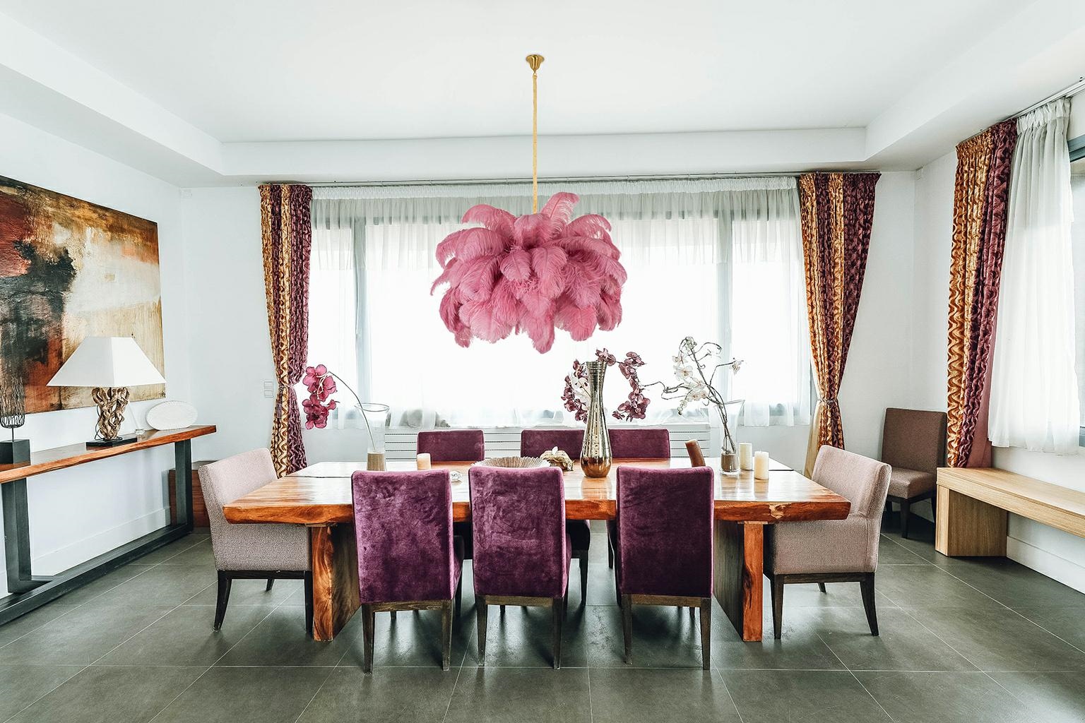 Lampa wisząca TIFFANY 135 różowa mosiądz / naturalne pióra - obrazek 12