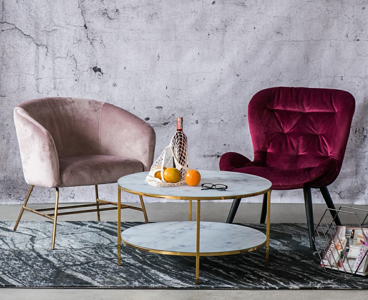Stolik kawowy Alisma okrągły z półką Mar able/Gold - obrazek 3