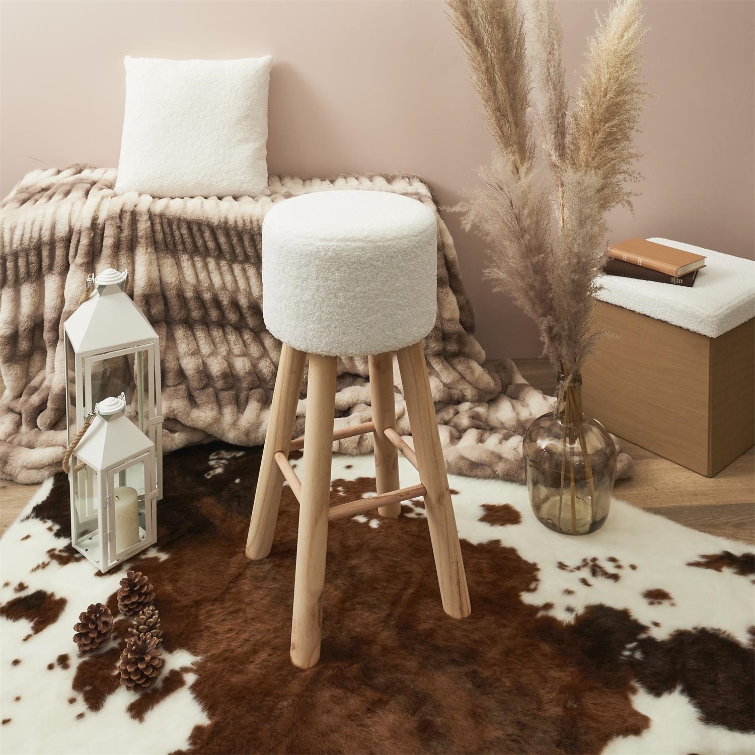 Stołek barowy Freya biały/ naturalny - obrazek 6