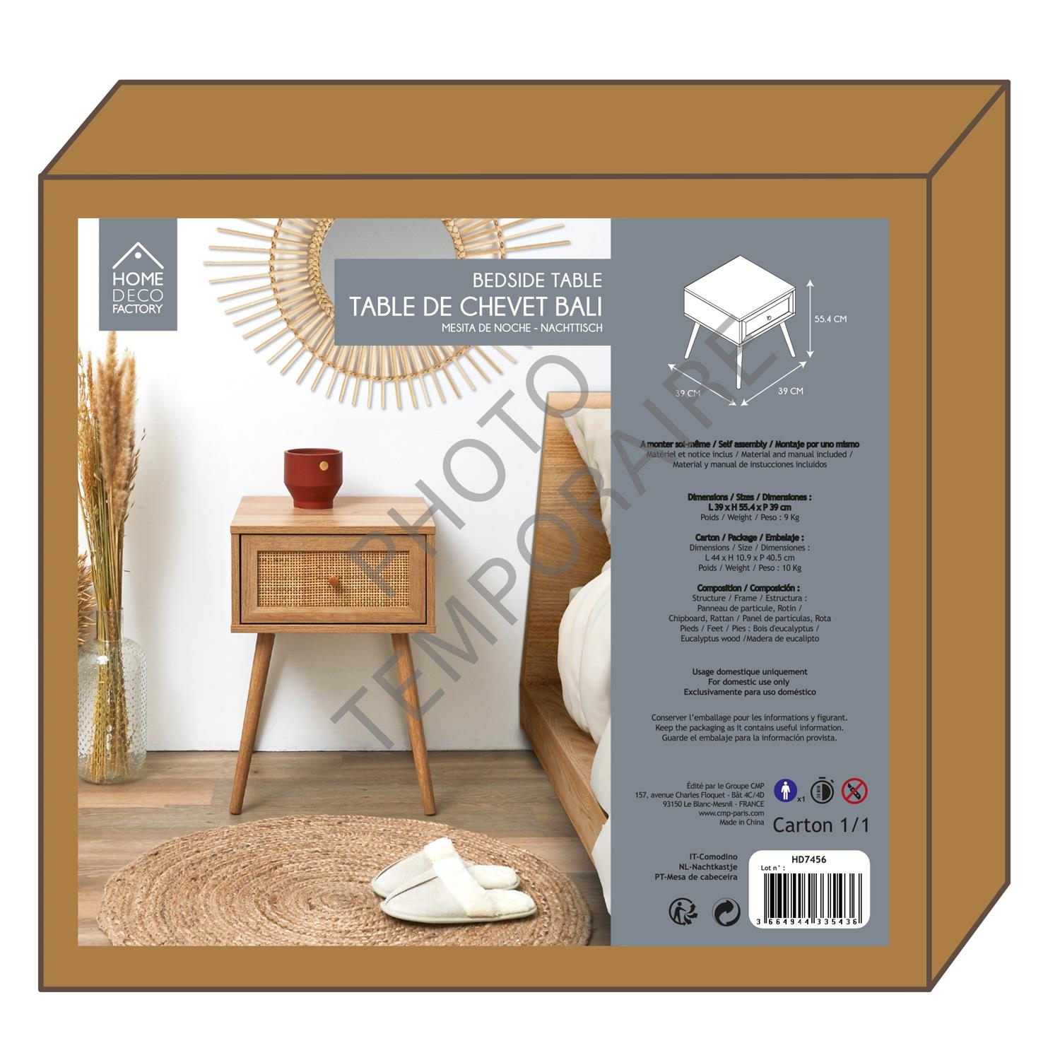 Szafka nocna naturalna Bali boho z plecionym frontem na nóżkach 34 cm - obrazek 4