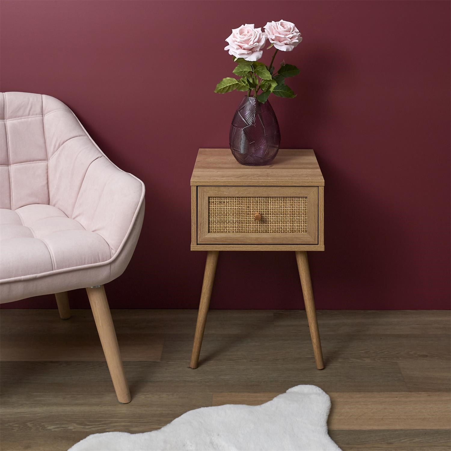 Szafka nocna naturalna Bali boho z plecionym frontem na nóżkach 34 cm - obrazek 6