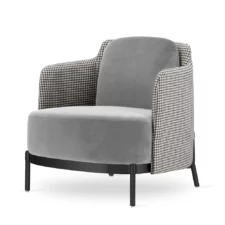 Stylowy fotel wypoczynkowy Empoli glamour jasnoszary velvet - pepitka, czarna podstawa