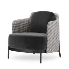 Stylowy fotel wypoczynkowy Empoli glamour ciemnoszary velvet - pepitka, czarna podstawa