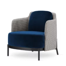 Fotel Empoli glamour ciemnogranatowy velvet – nowoczesny fotel wypoczynkowy, pepitka, czarna podstawa