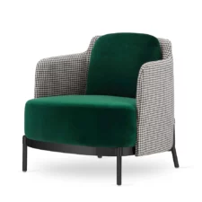 Fotel Empoli glamour butelkowy velvet – nowoczesny fotel wypoczynkowy, pepitka, czarna podstawa