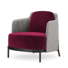 Fotel wypoczynkowy Empoli – bordowy velvet, pepitka, czarna podstawa, nowoczesny glamour do wnętrza