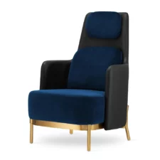 Fotel Empoli High styl nowoczesny pepitka skórzany glamour złoty do gabinetu Ciemnogranatowy (SWAN-18) / Czarna ekoskóra Złota